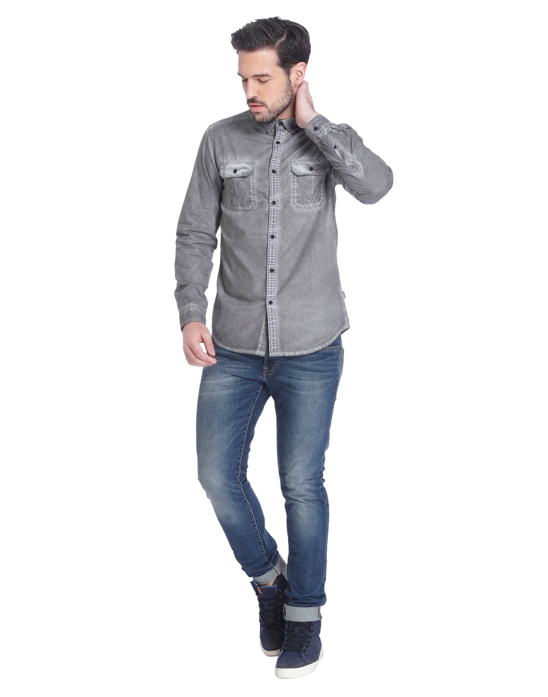 Grey Over Dyed Slim Fit Shirt