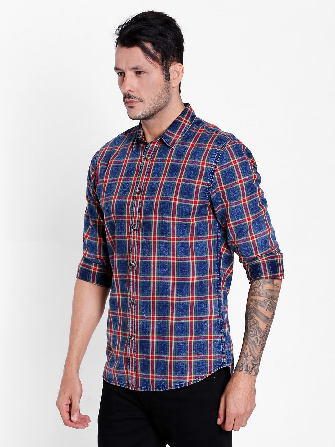 Blue Tartan Check Slim Fit Shirt