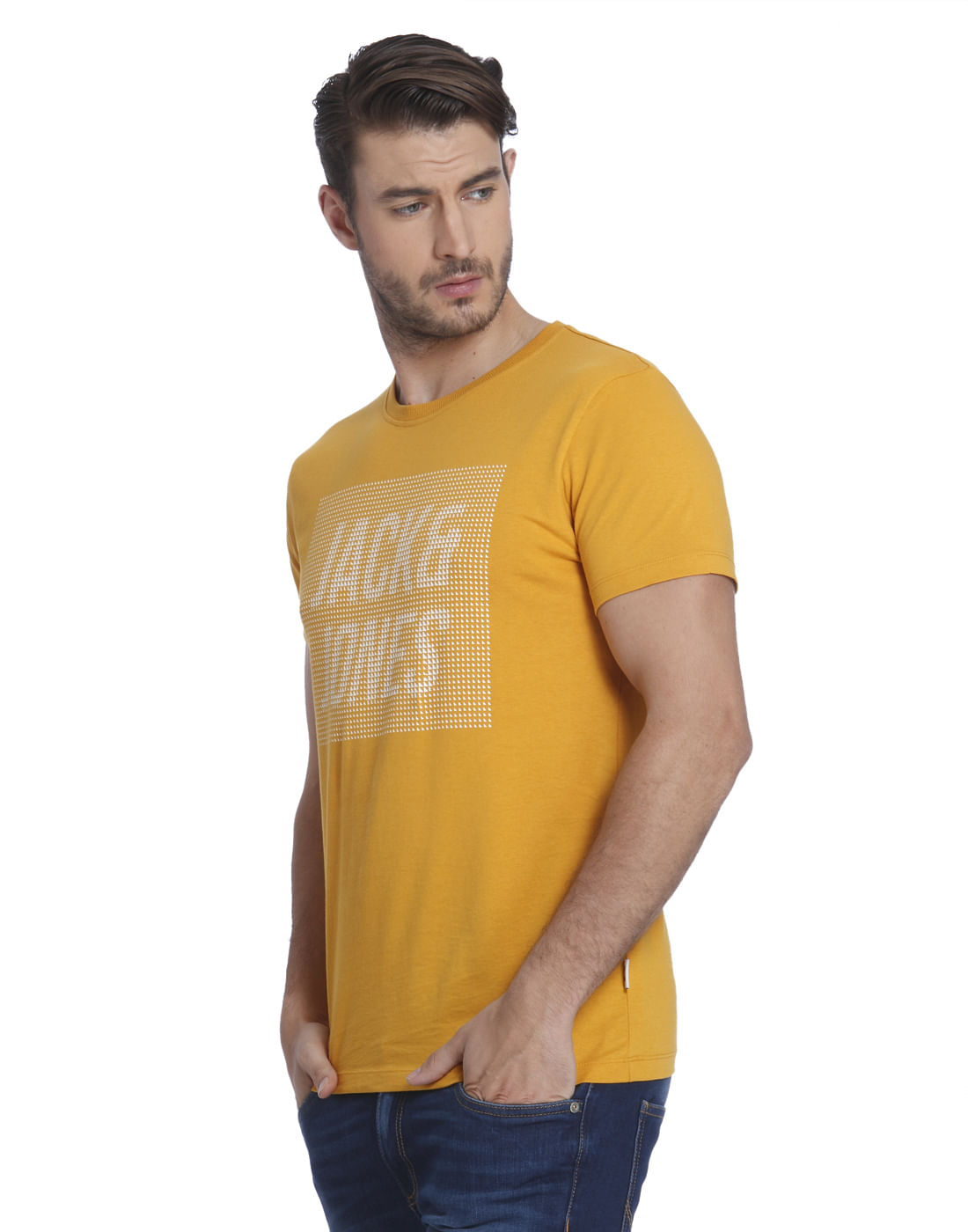 Yellow Logo Printed Crew Neck T-Shirt