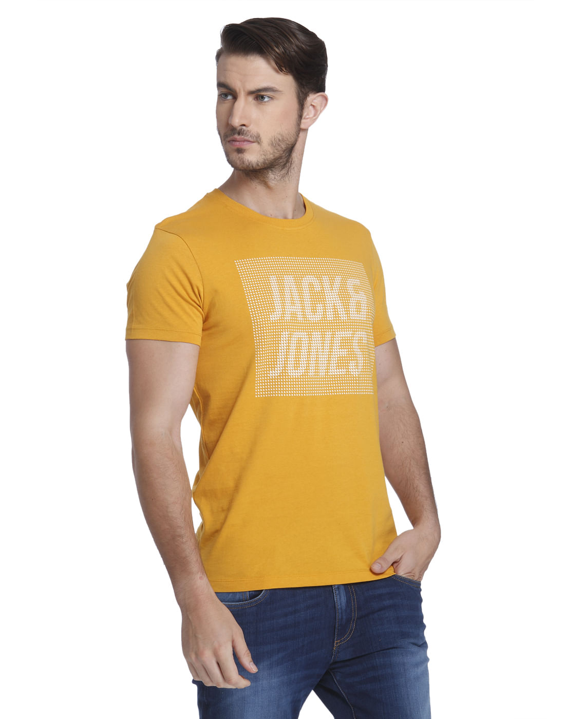 Yellow Logo Printed Crew Neck T-Shirt