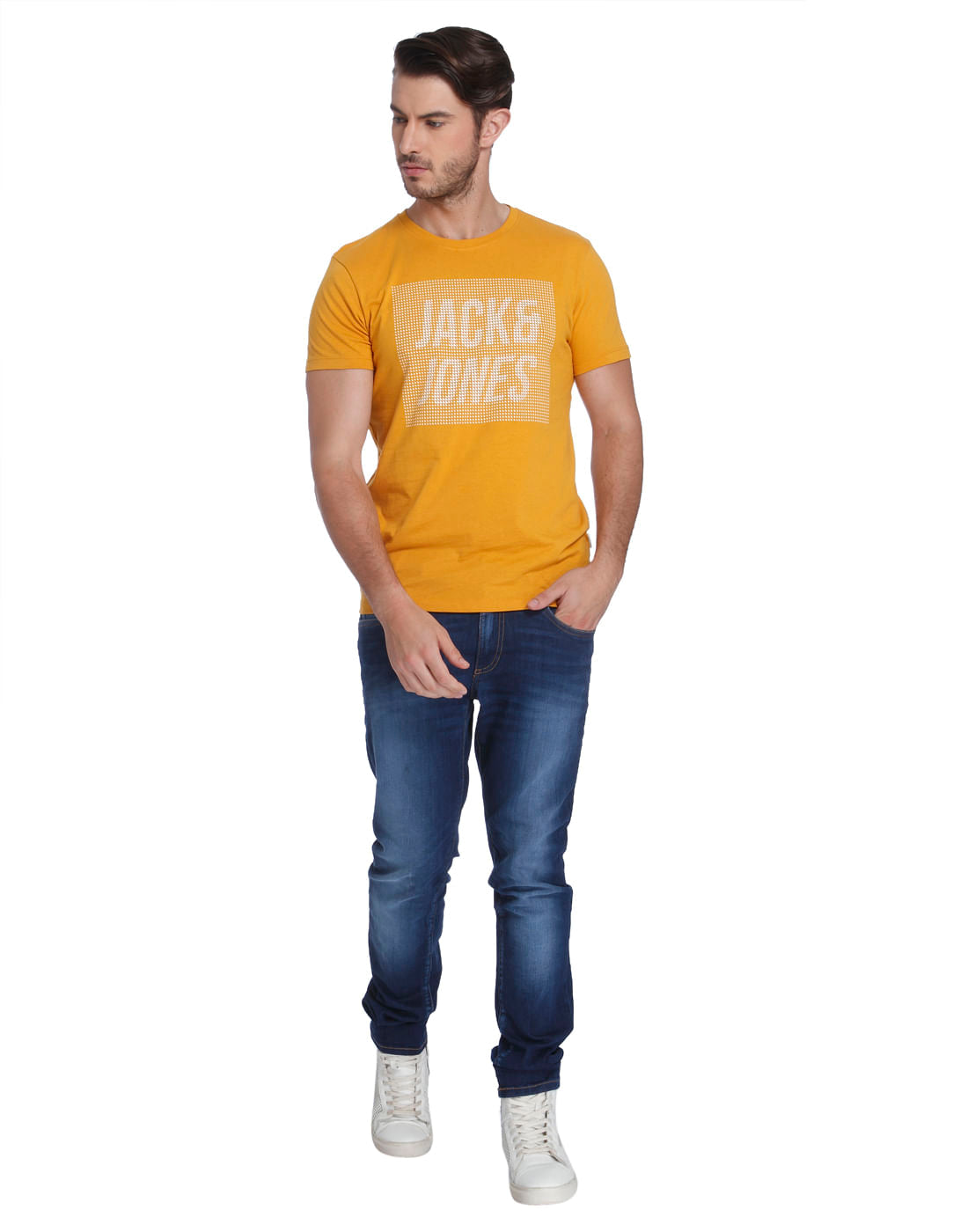 Yellow Logo Printed Crew Neck T-Shirt