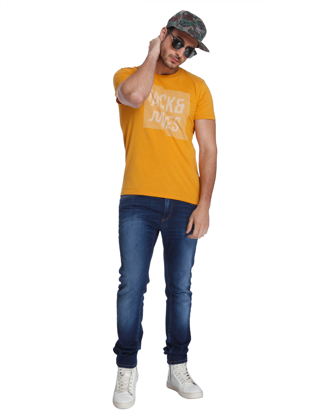 Yellow Logo Printed Crew Neck T-Shirt