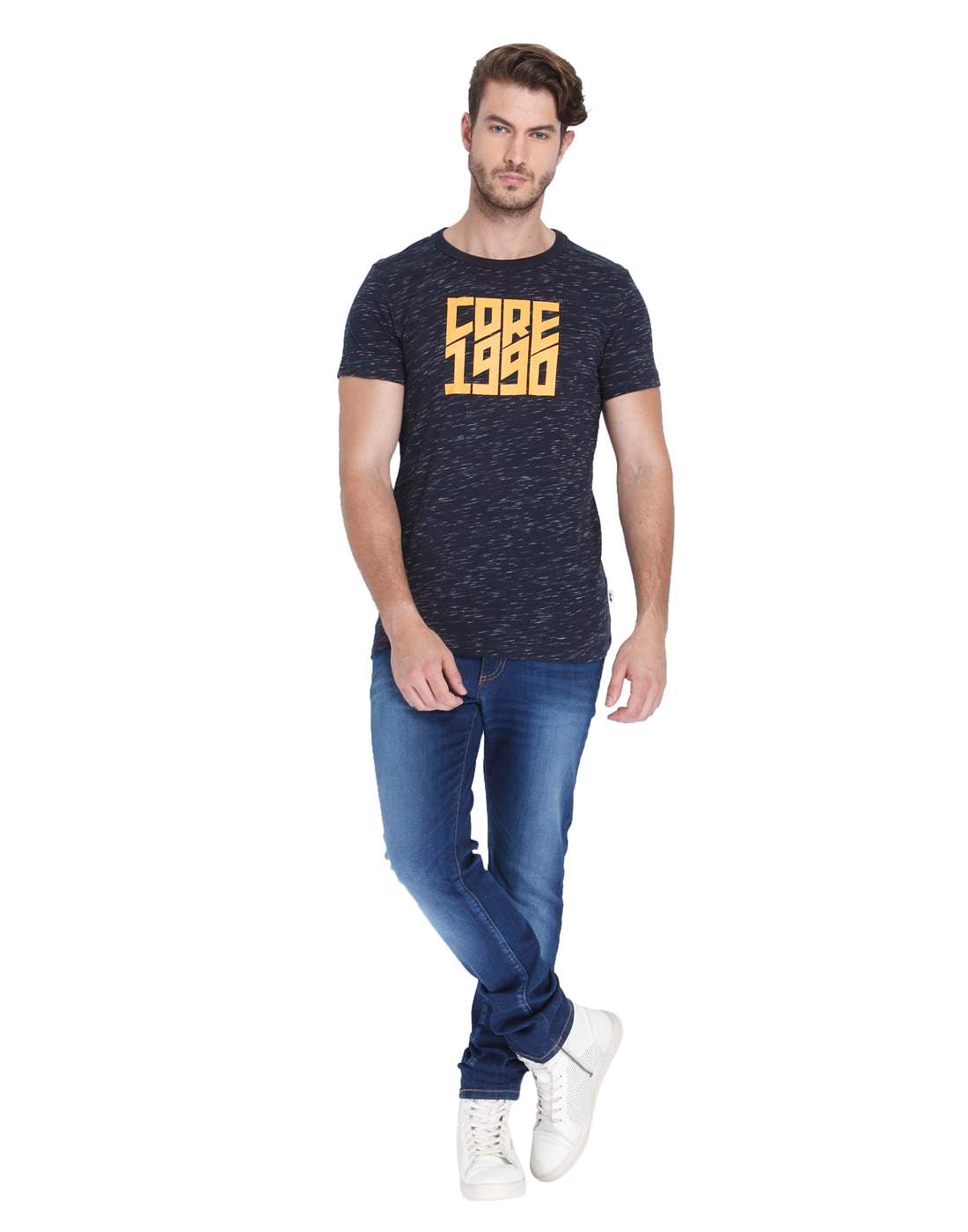 Dark Blue Graphic Print Crew Neck T-Shirt
