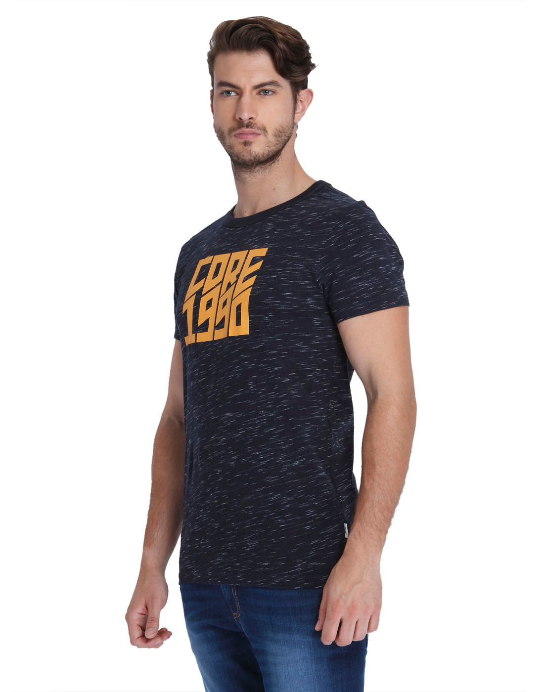 Dark Blue Graphic Print Crew Neck T-Shirt