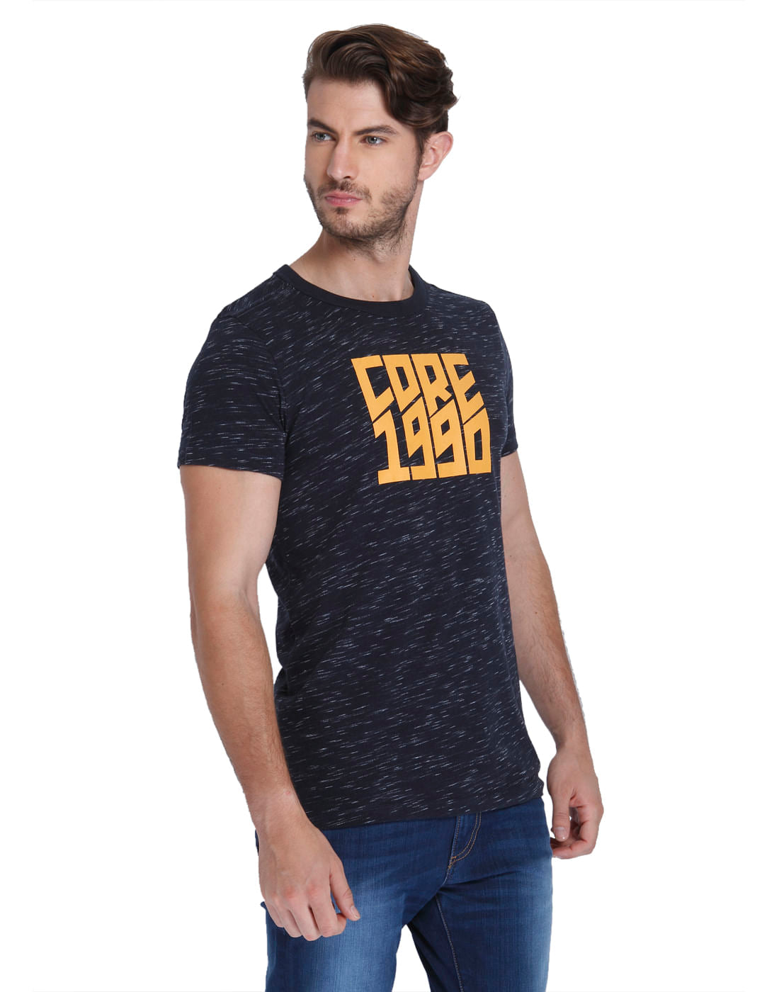 Dark Blue Graphic Print Crew Neck T-Shirt