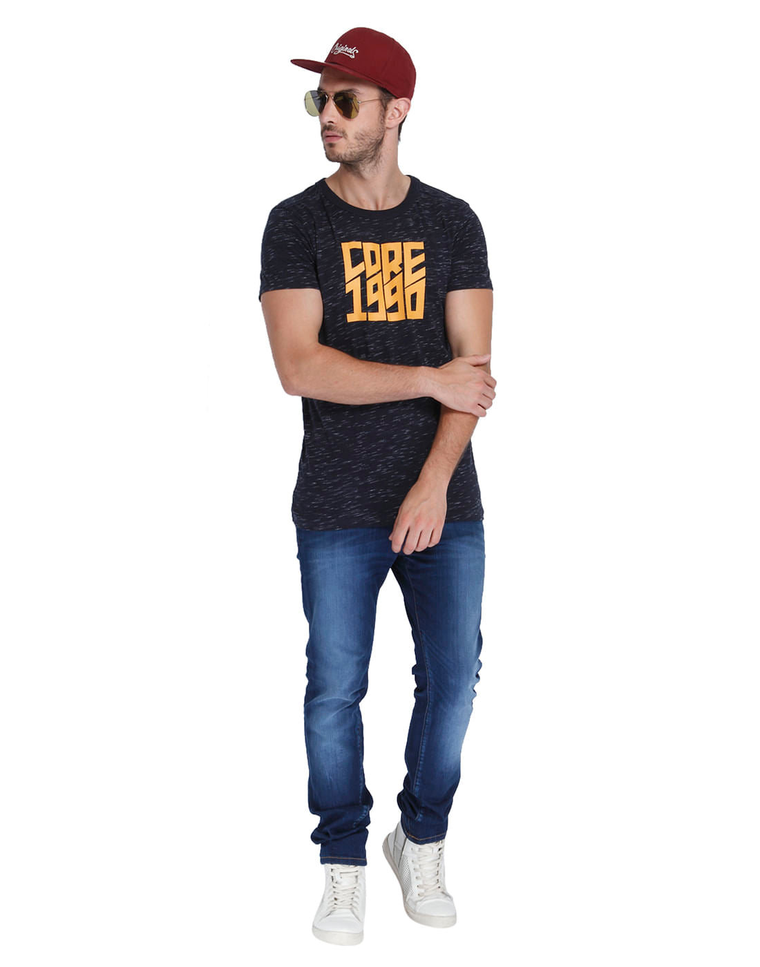 Dark Blue Graphic Print Crew Neck T-Shirt