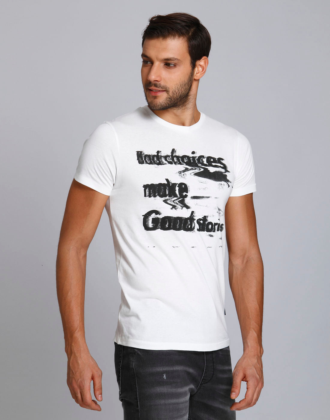 White Text Print Crew Neck T-Shirt
