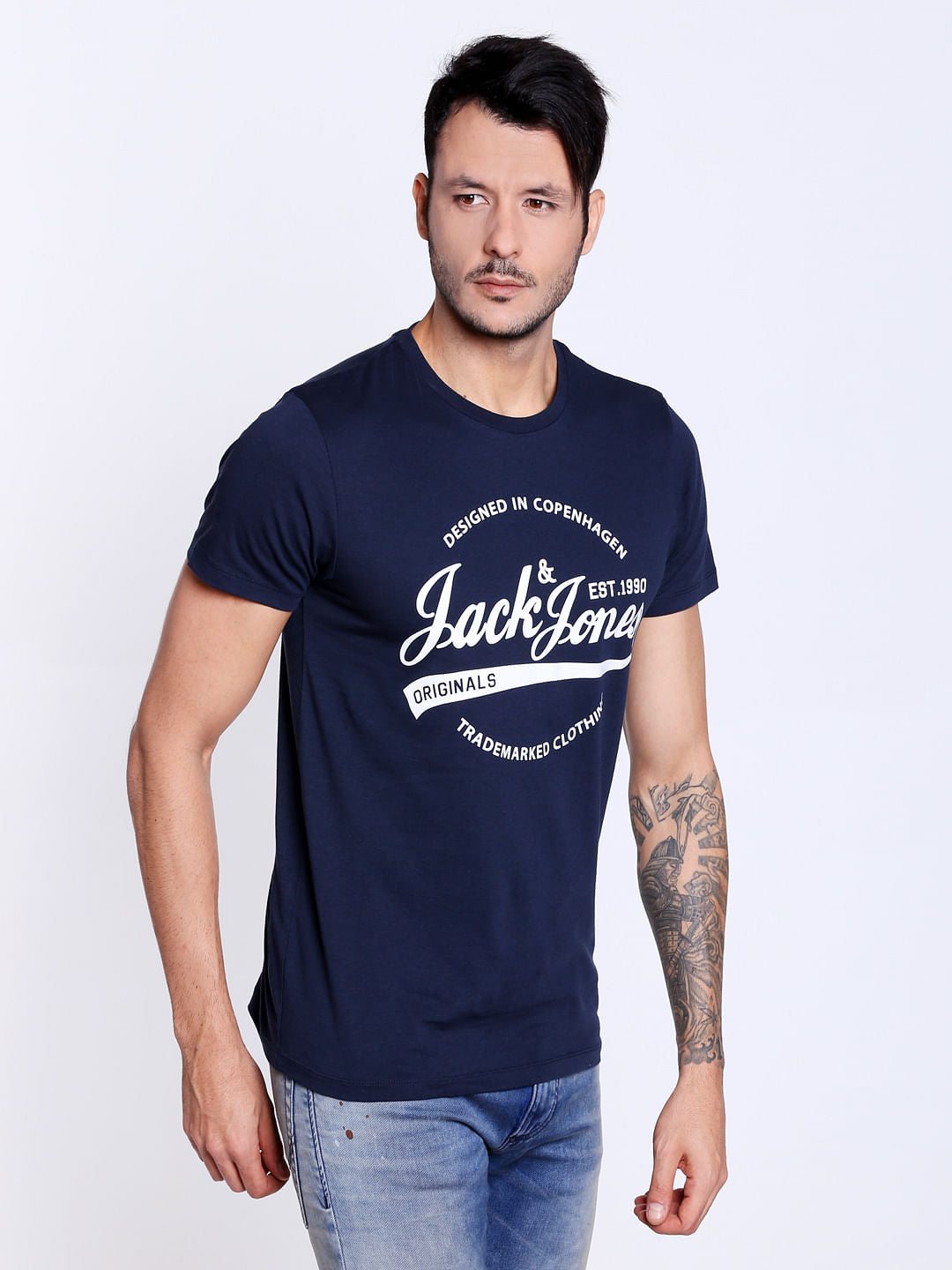 Dark Blue Graphic Print Crew Neck T-Shirt