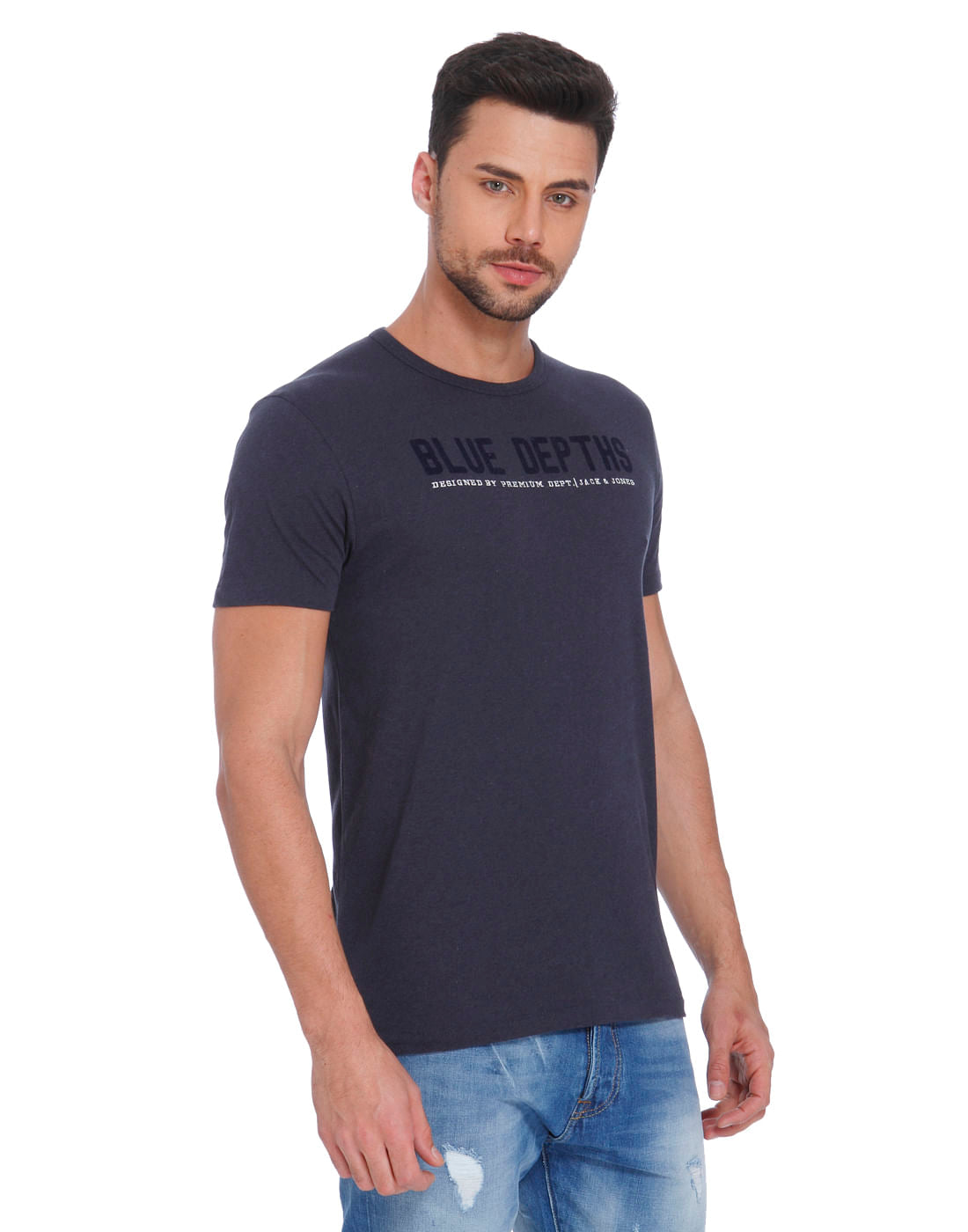 Blue Text Print Crew Neck T-Shirt