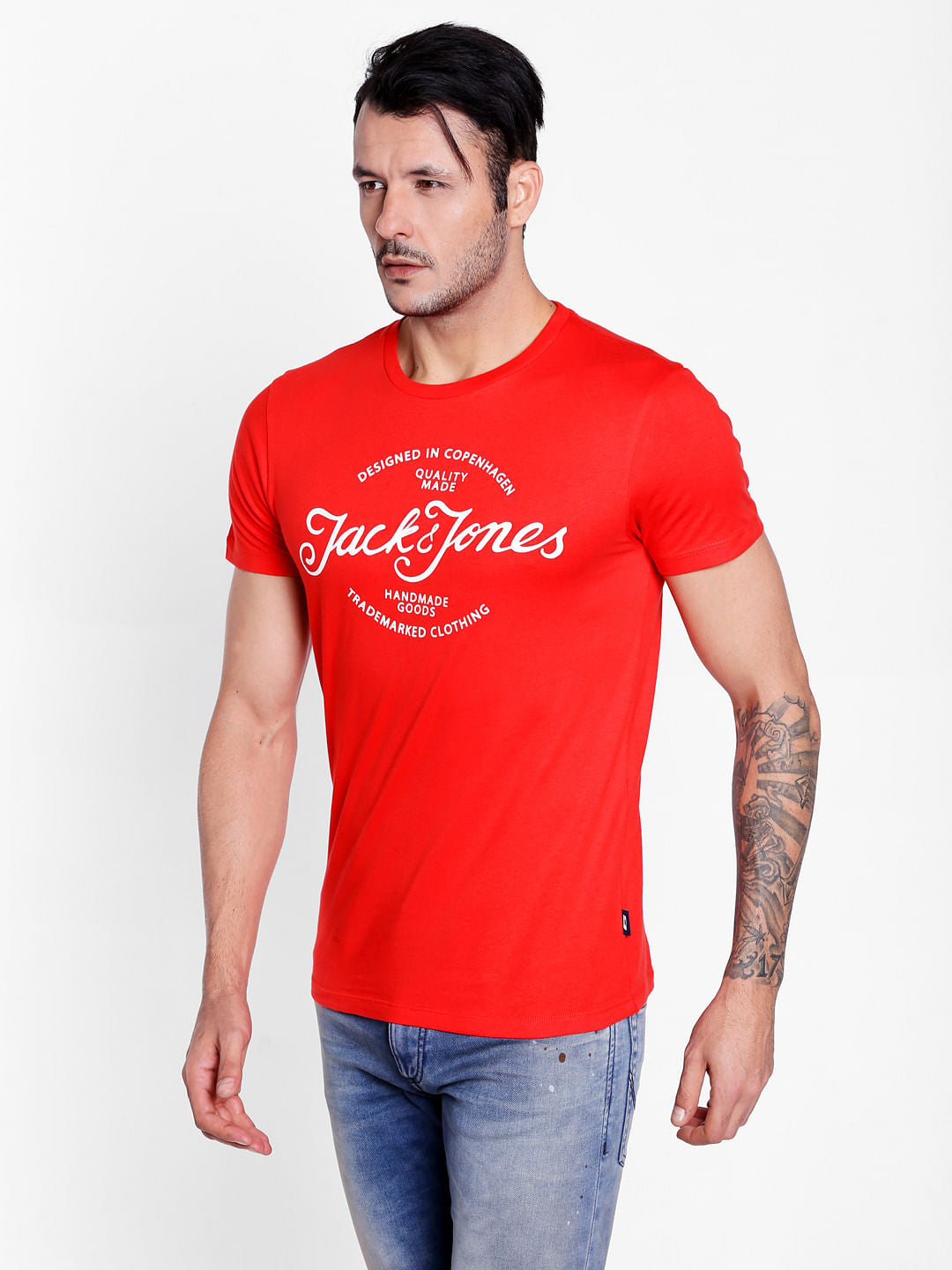Bright Red Slogan Print Crew Neck T-Shirt