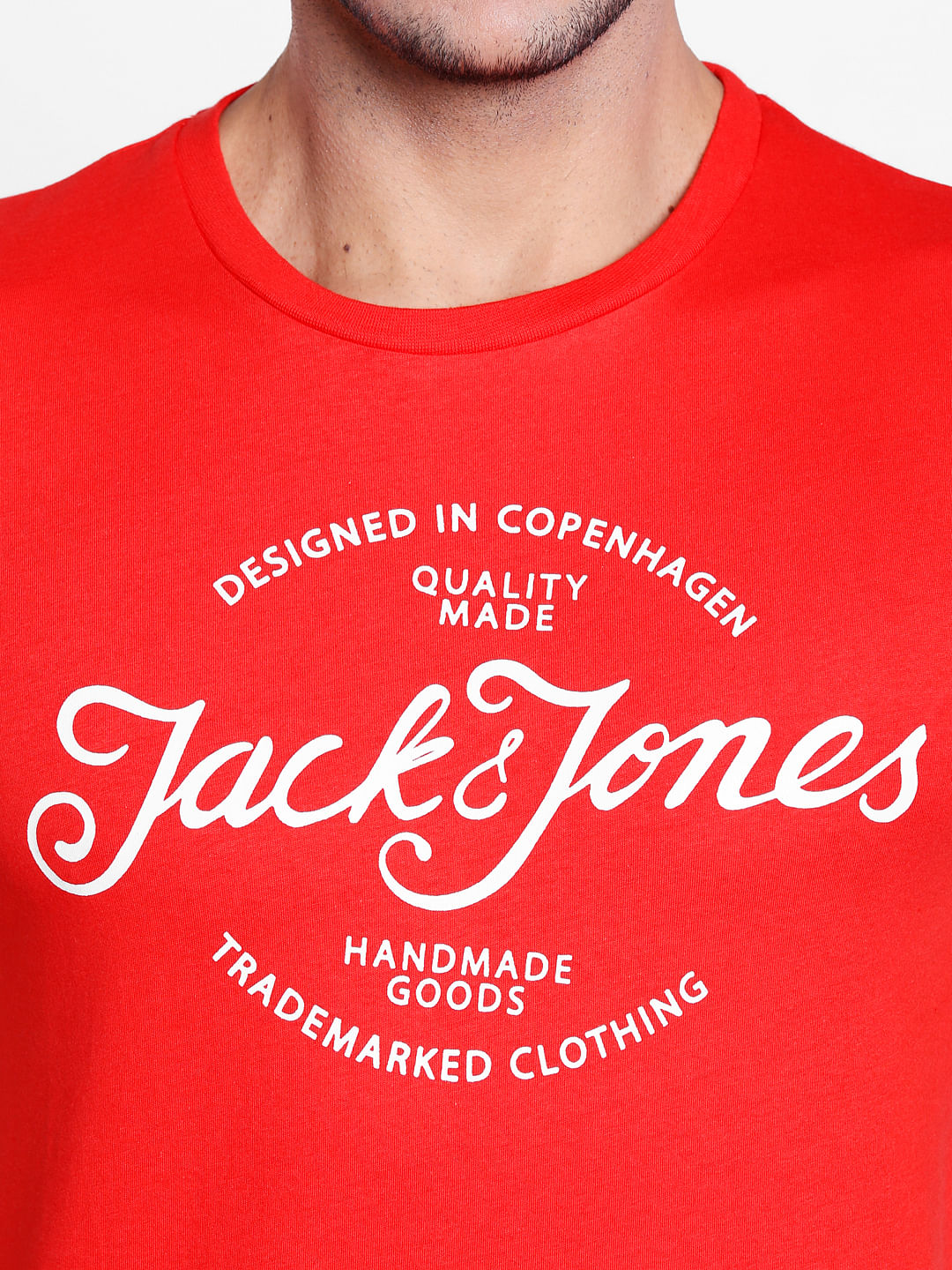 Bright Red Slogan Print Crew Neck T-Shirt