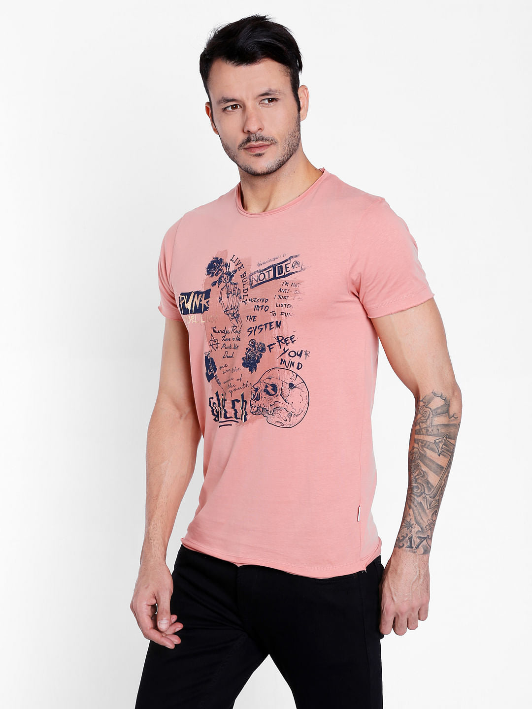 Pink Slogan Print Crew Neck T-Shirt