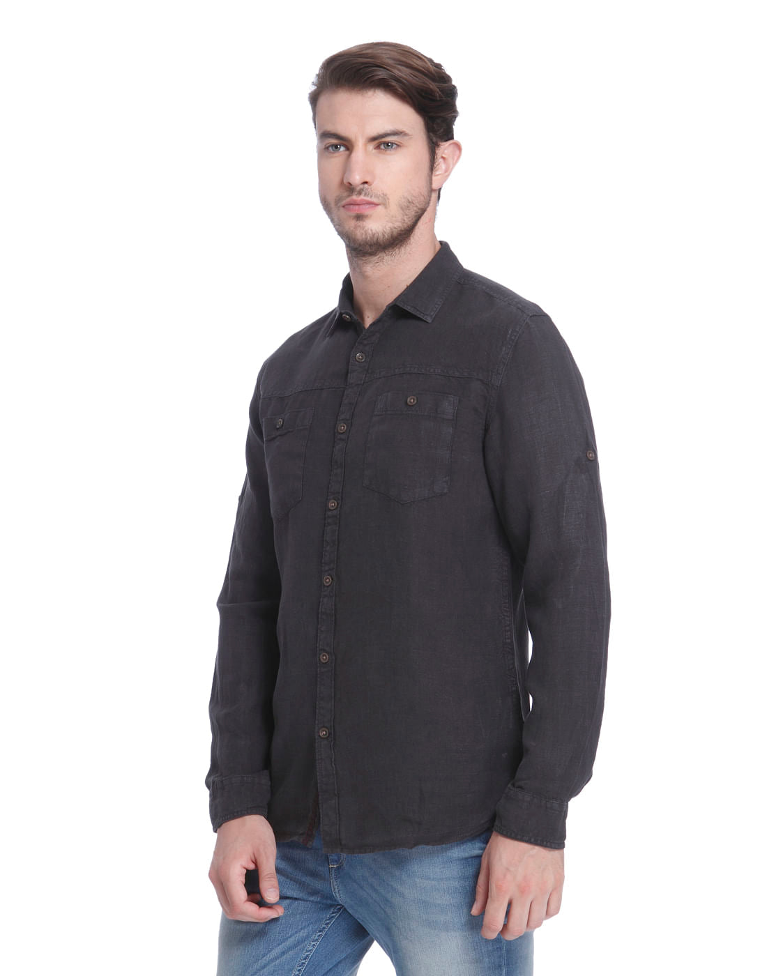 Black Linen Slim Fit Shirt