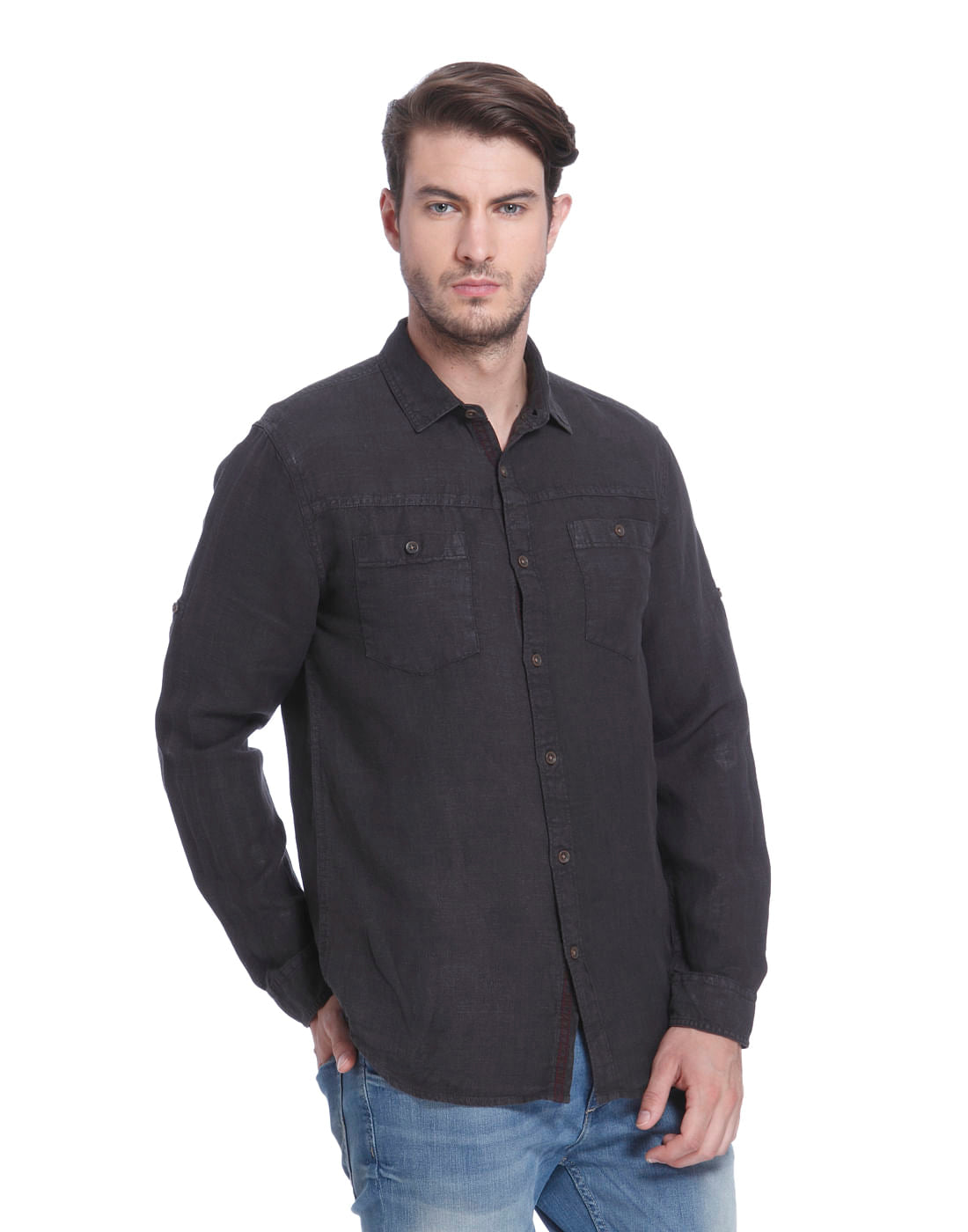 Black Linen Slim Fit Shirt