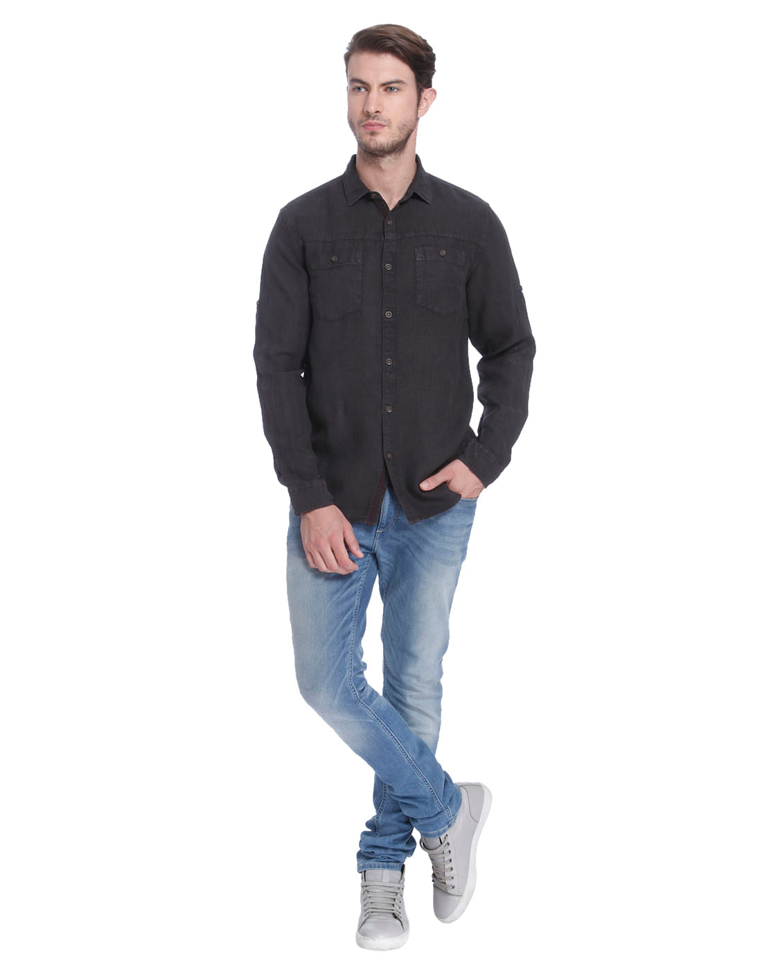 Black Linen Slim Fit Shirt