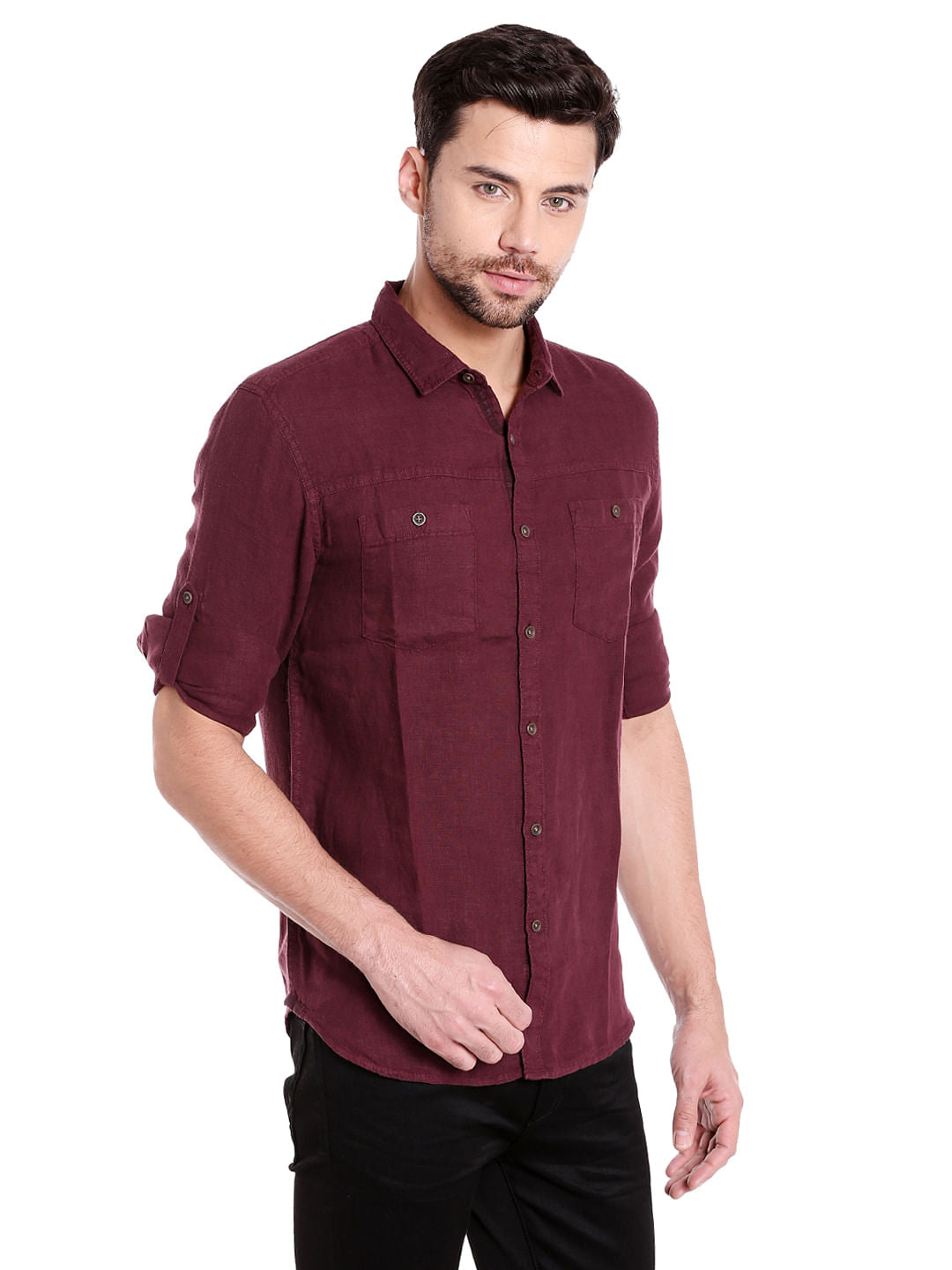 Red Linen Slim Fit Shirt