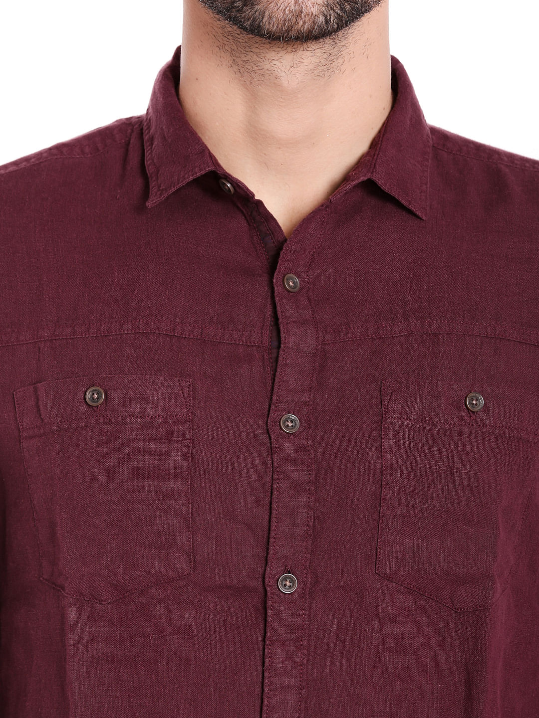 Red Linen Slim Fit Shirt