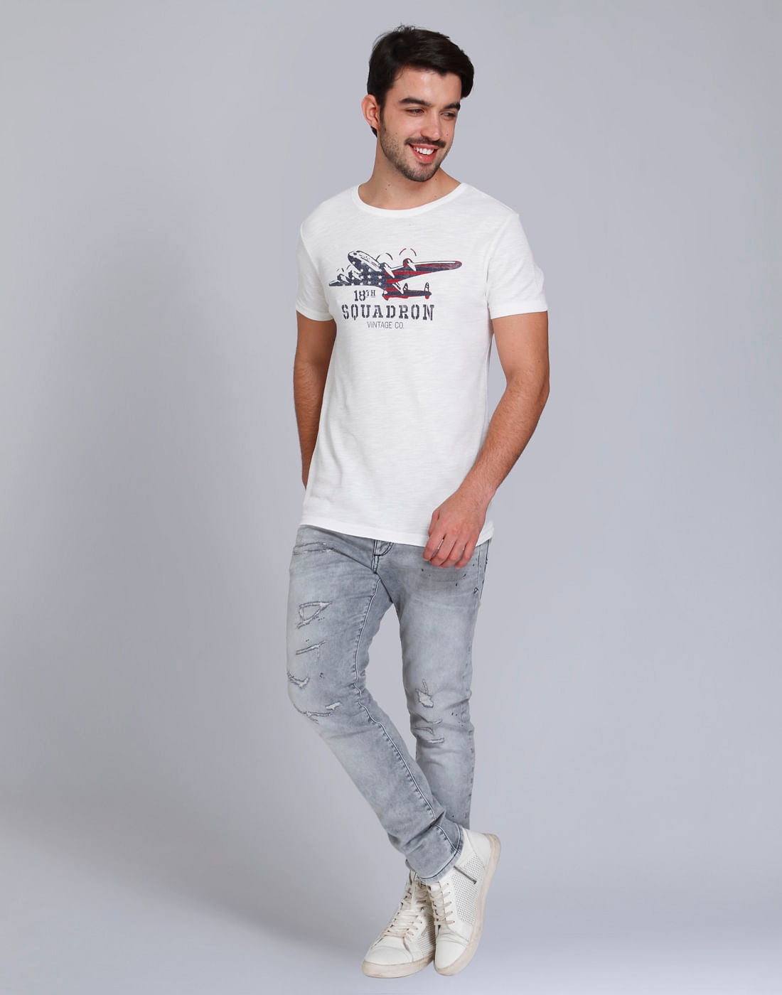 White Graphic Print Crew Neck T-Shirt