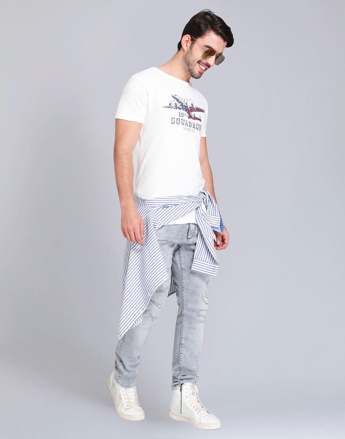 White Graphic Print Crew Neck T-Shirt