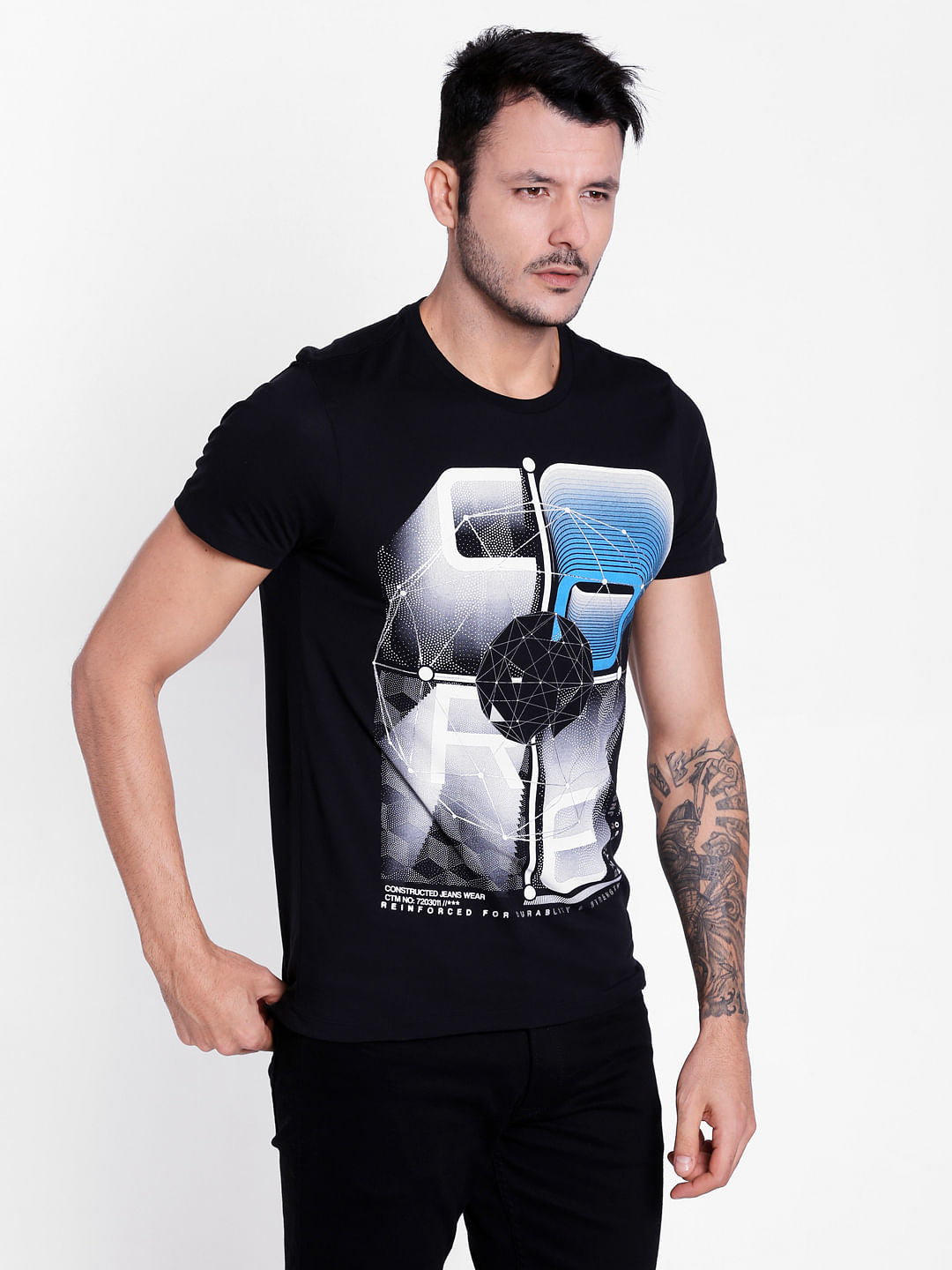 Black Graphic Print Crew Neck T-Shirt