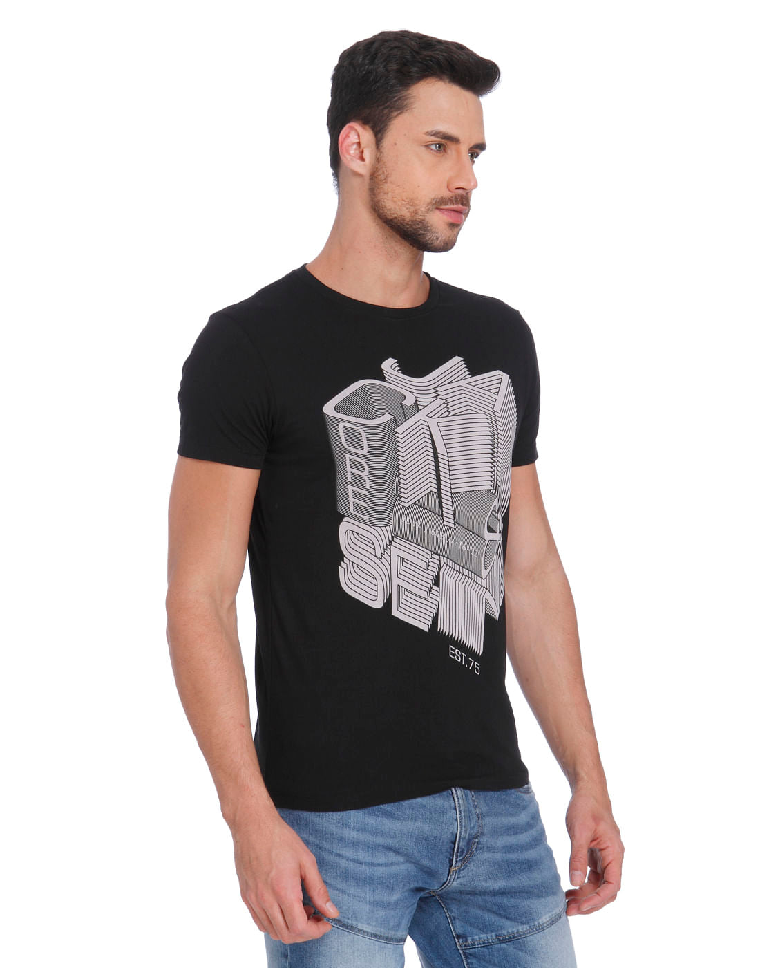 Black Graphic Print Crew Neck T-Shirt