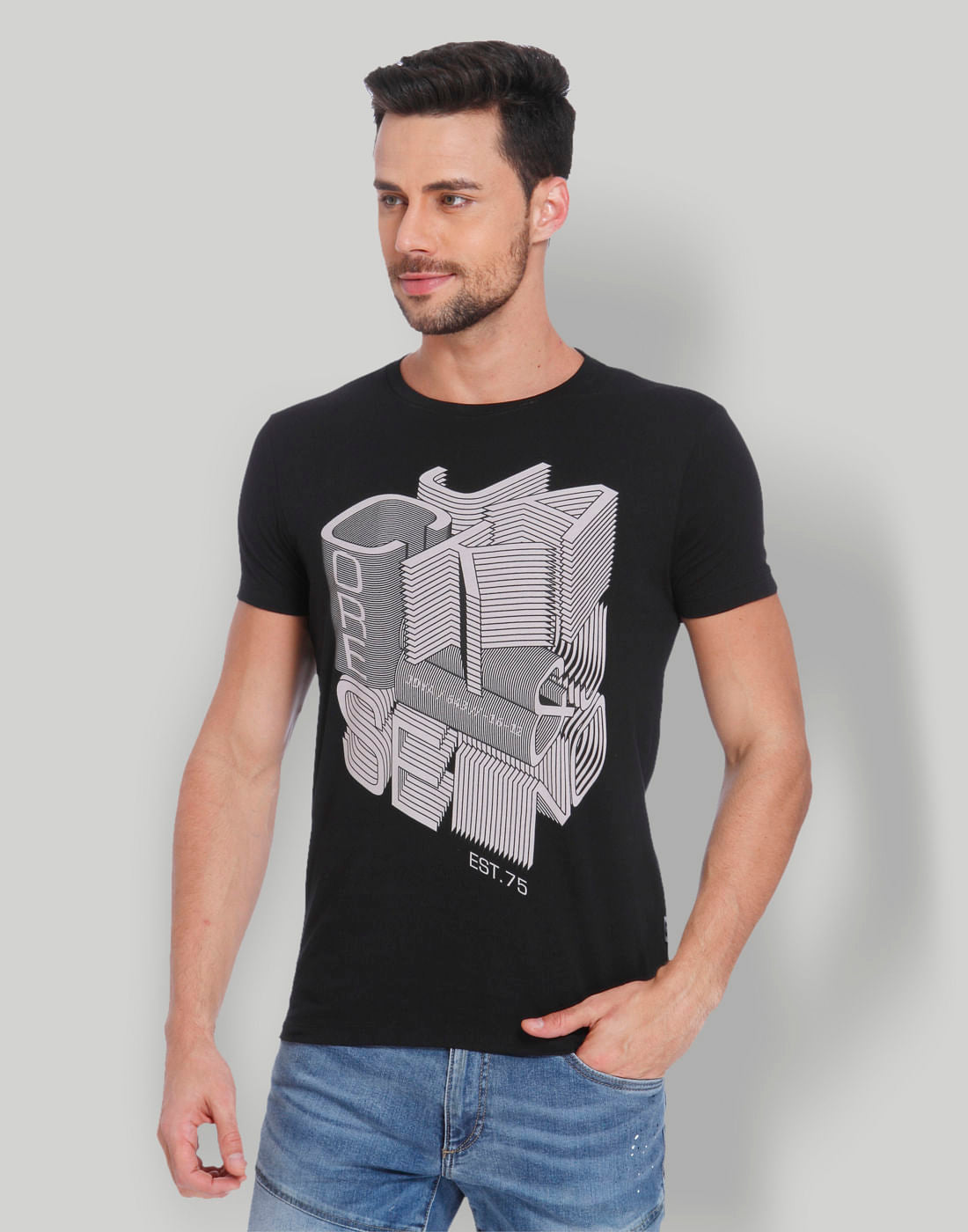 Black Graphic Print Crew Neck T-Shirt