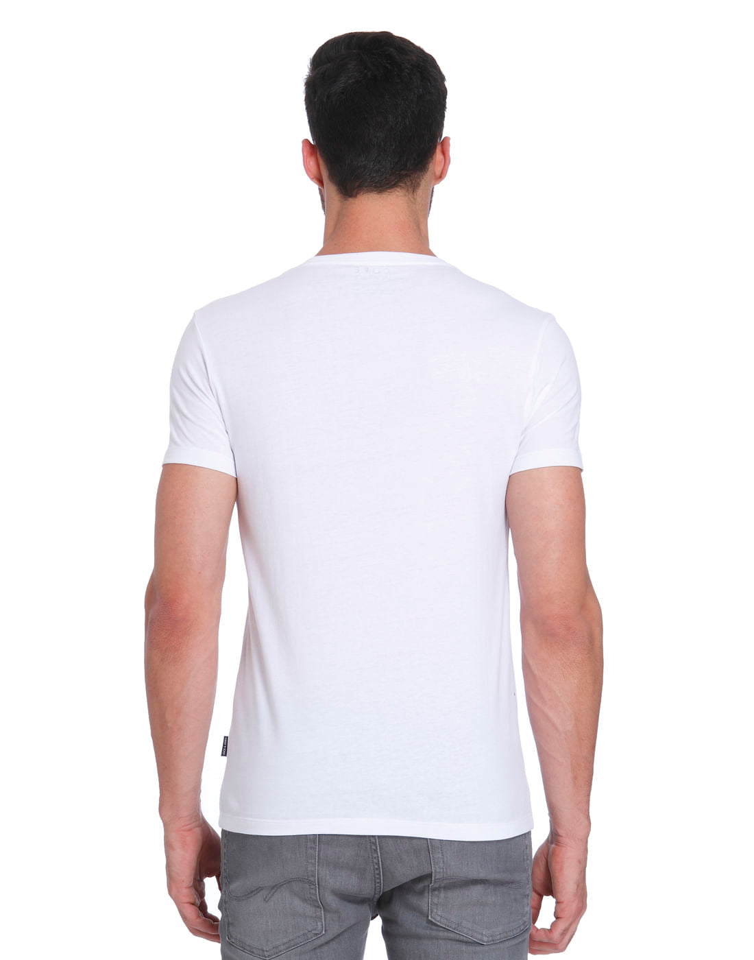 White & Blue Printed Crew Neck T- Shirt