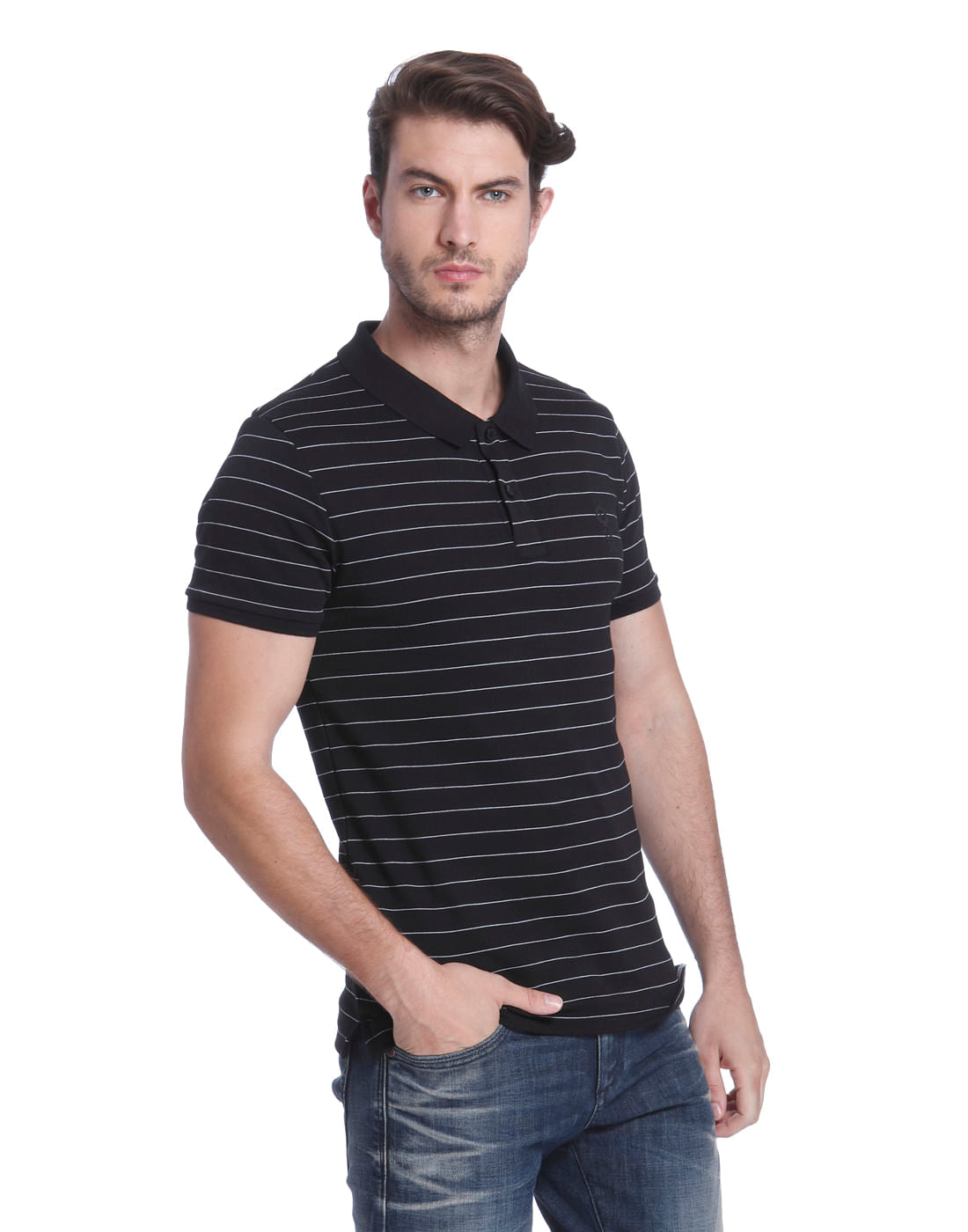 Black Striped Polo T-Shirt