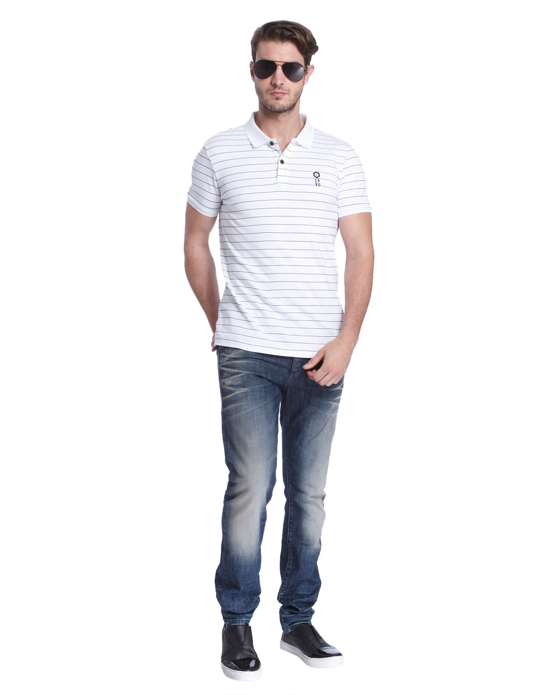 White Striped Polo T-Shirt