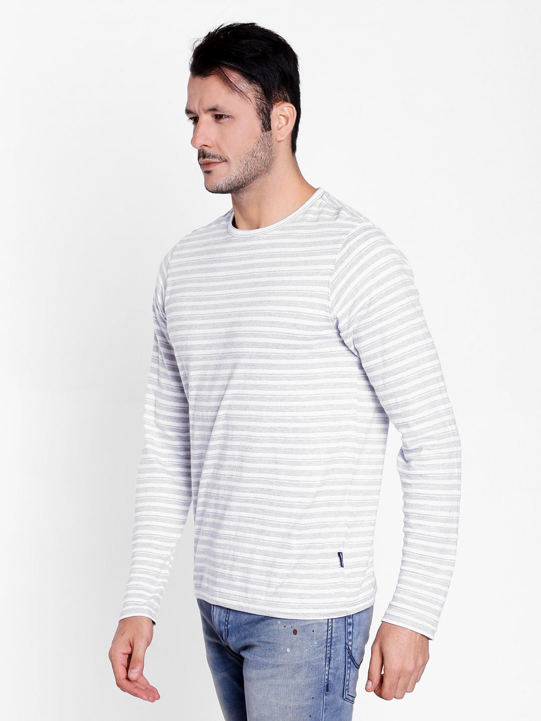 White Jacquard Crew Neck T-Shirt