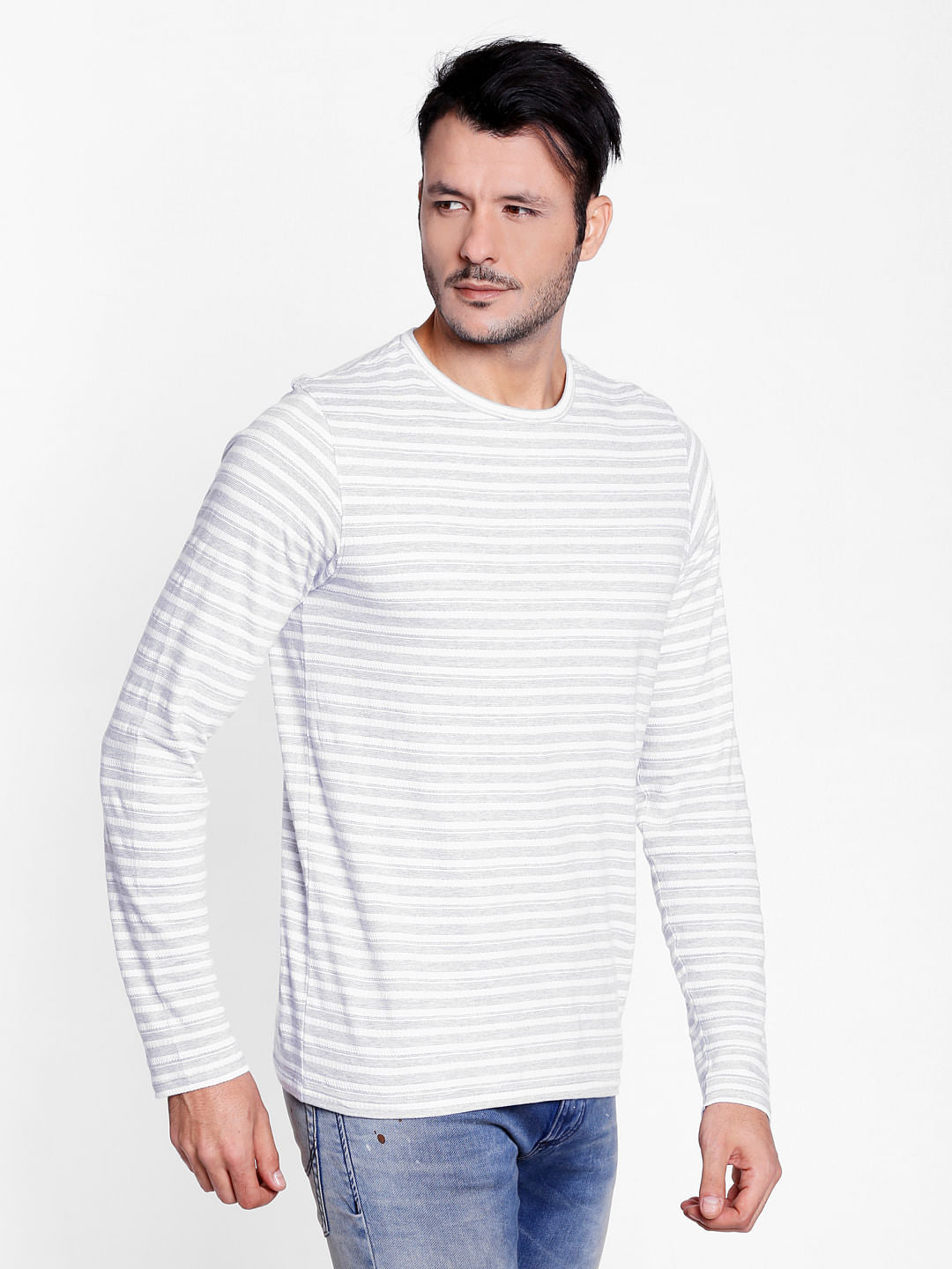 White Jacquard Crew Neck T-Shirt
