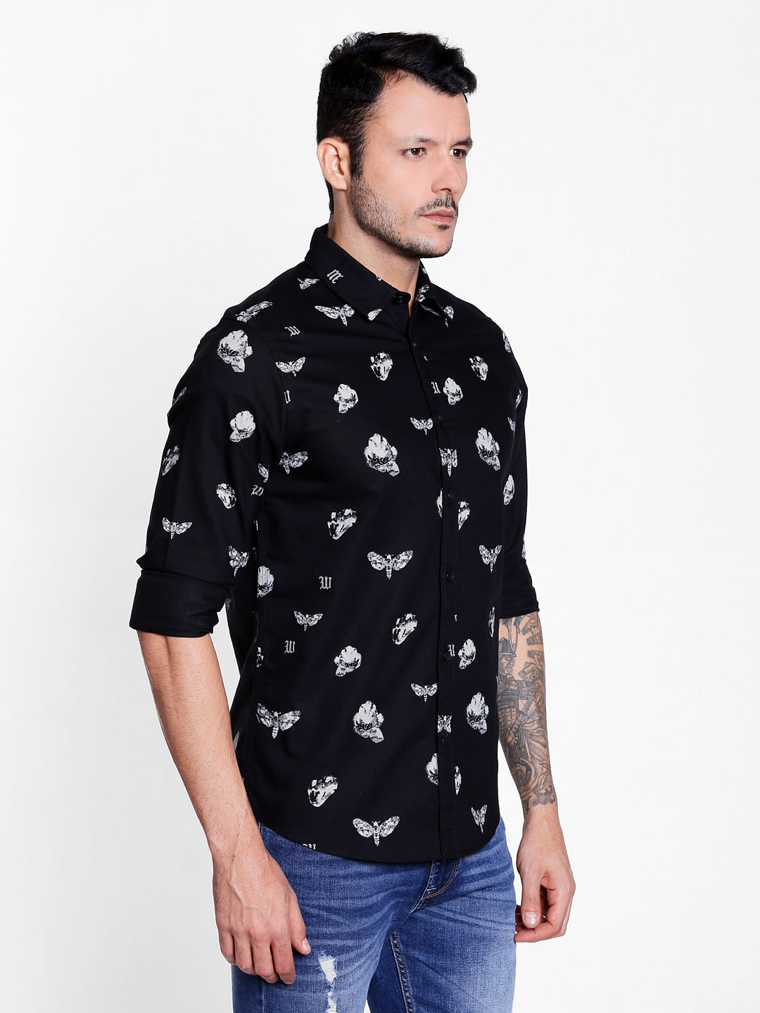 Black Dragonfly Print Slim Fit Shirt
