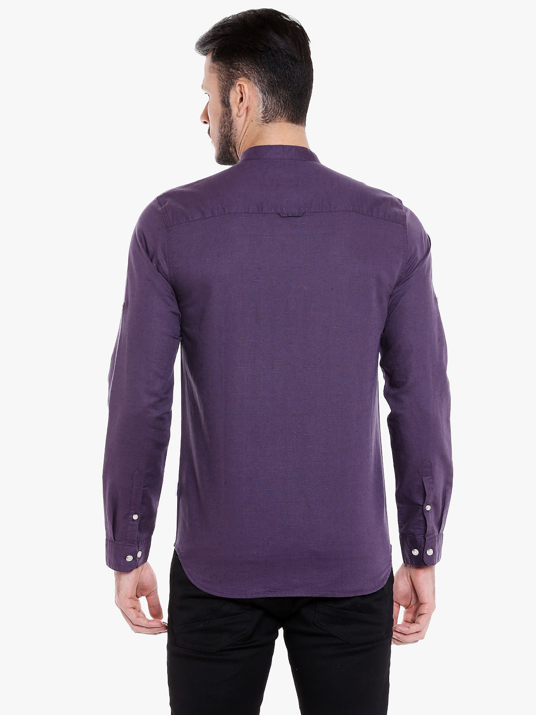 Purple Mandarin Collar Linen Shirt