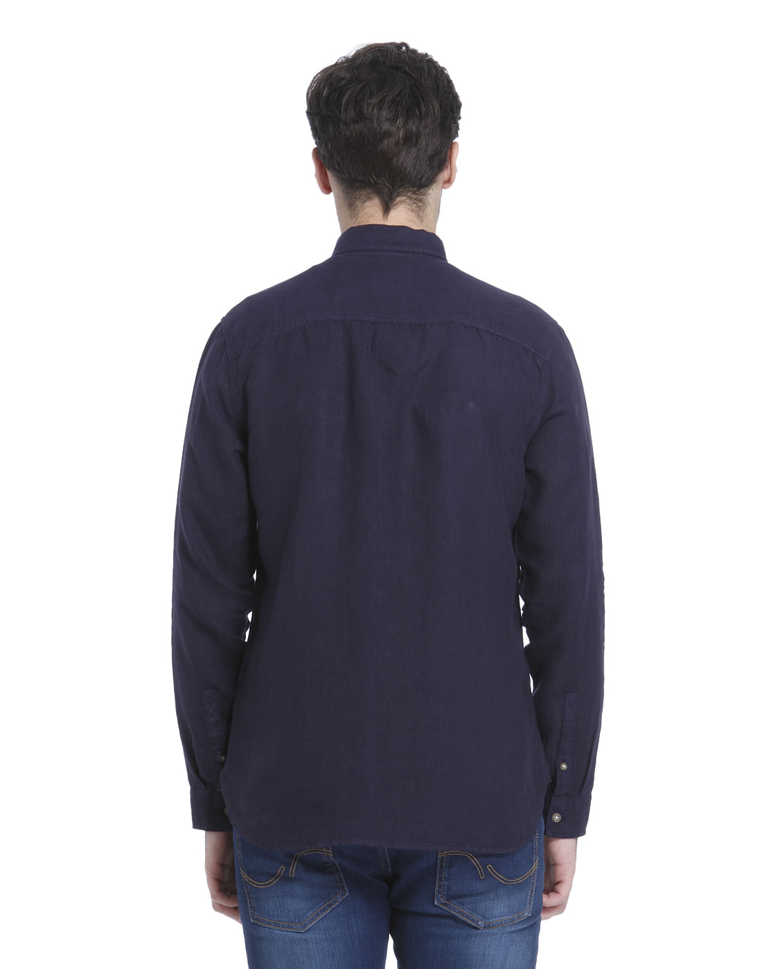 Dark Blue Linen Slim Fit Shirt