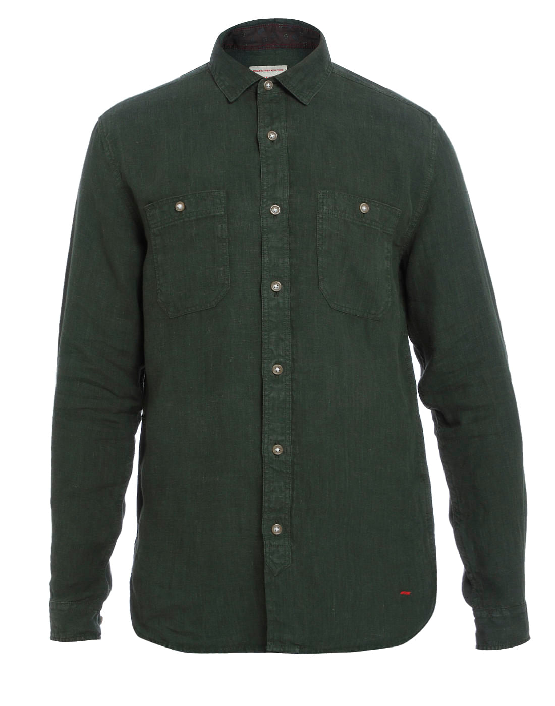 Forest Green Linen Slim Fit Shirt