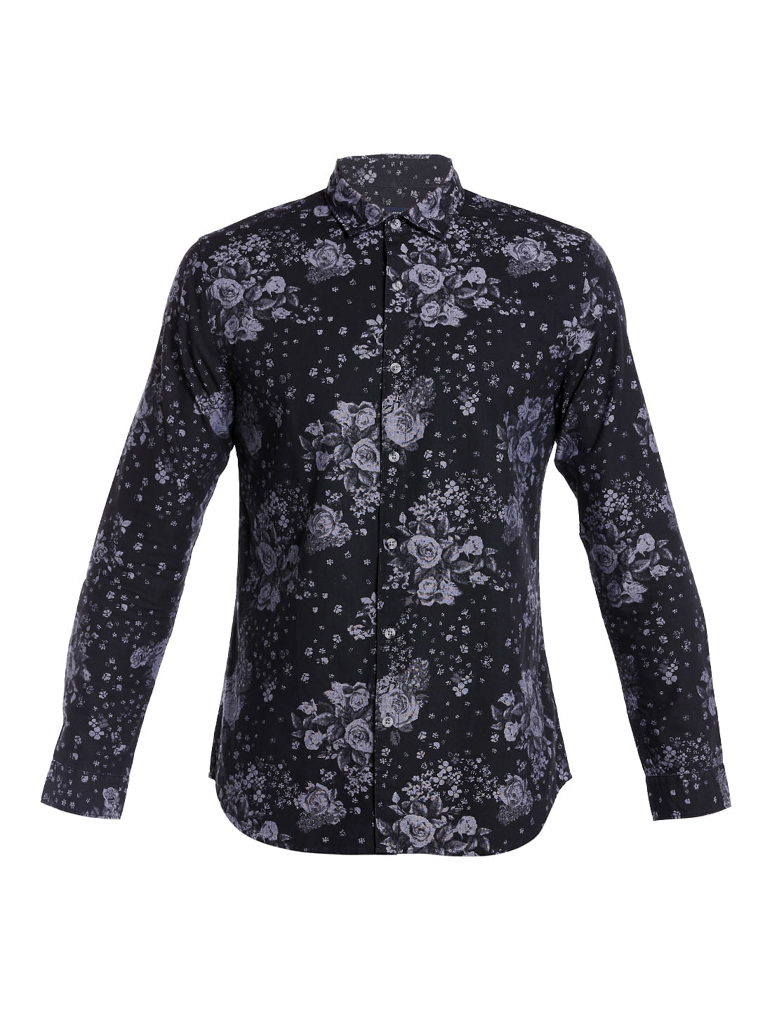 Black Floral Print Slim Fit Shirt