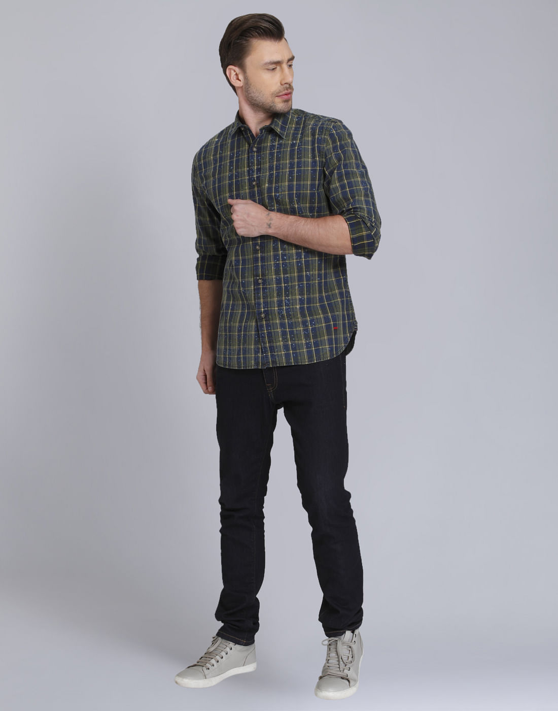 Green Check Slim Fit Shirt