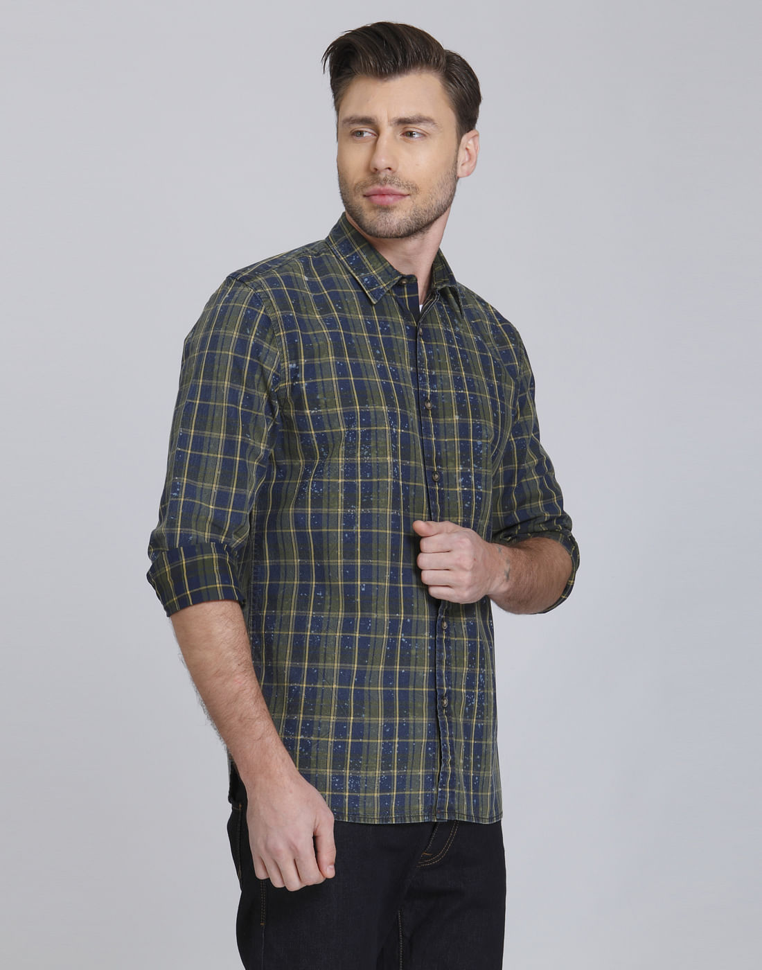 Green Check Slim Fit Shirt