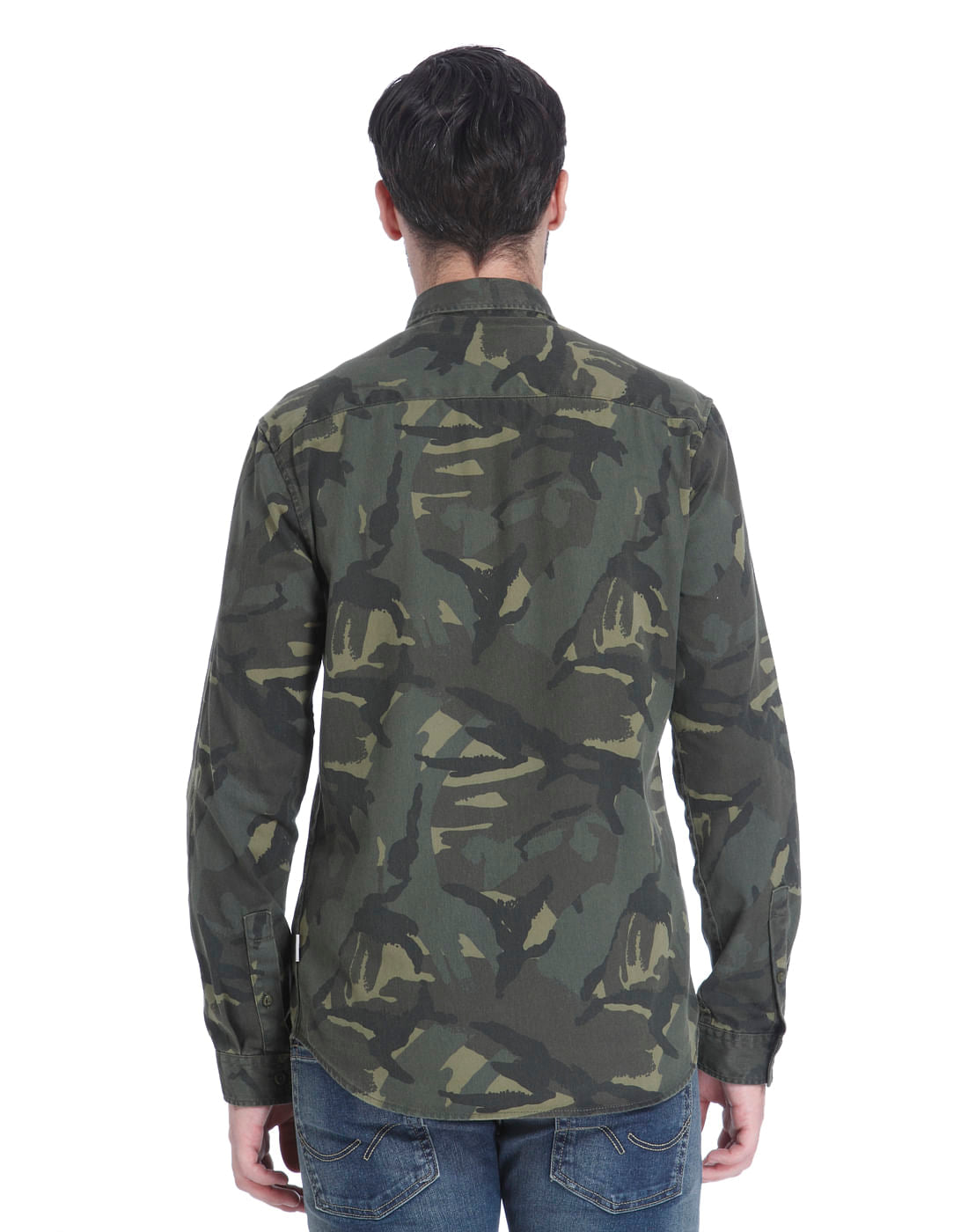 Green Camo Print Slim Fit Shirt