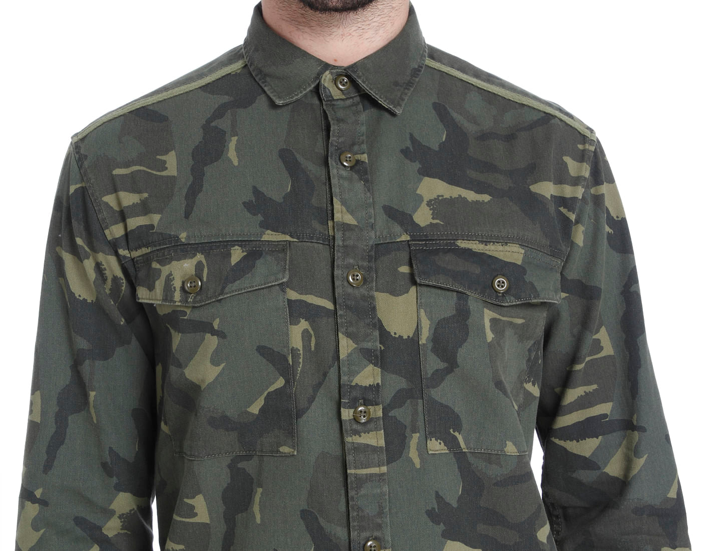 Green Camo Print Slim Fit Shirt