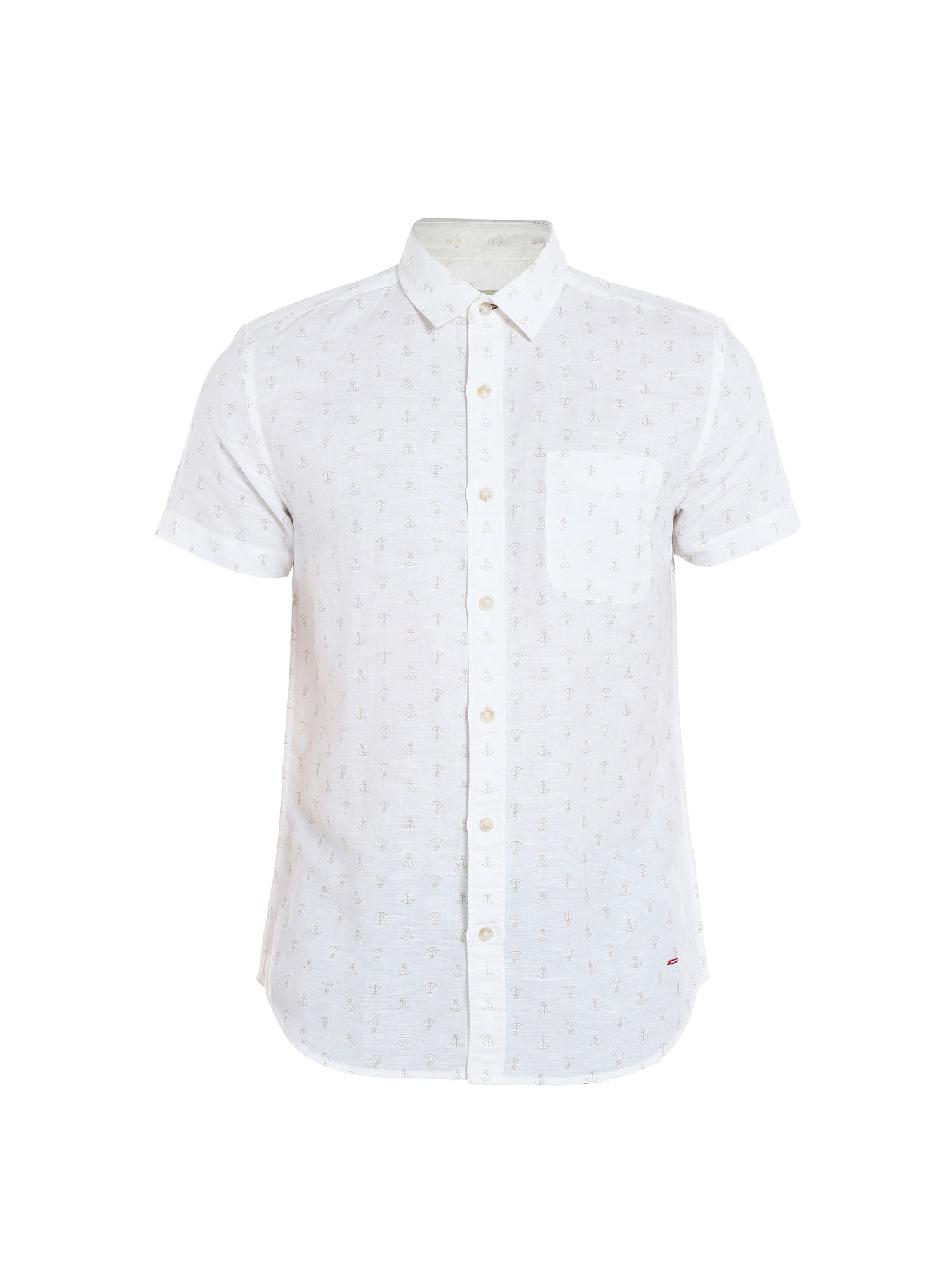 White Anchor Print Linen Shirt