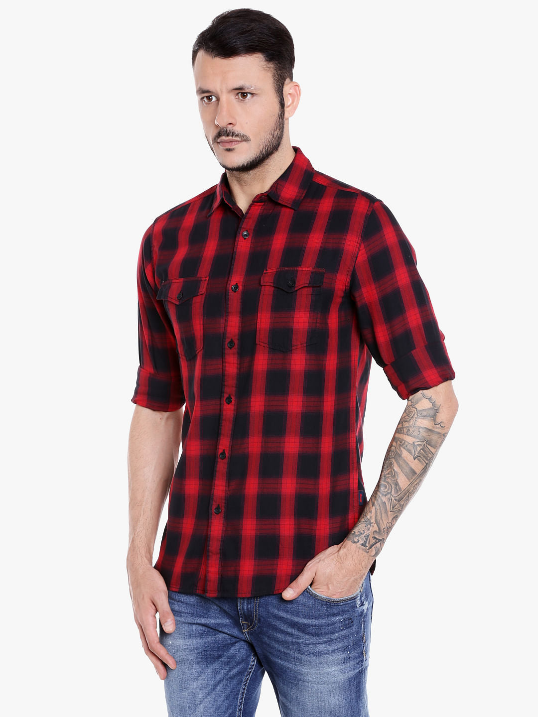 Red Check Slim Fit Shirt