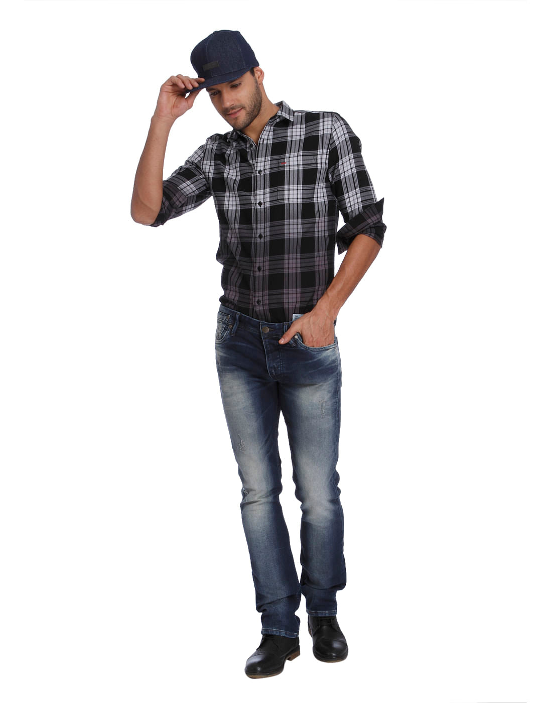 Black & White Check Slim Fit Shirt