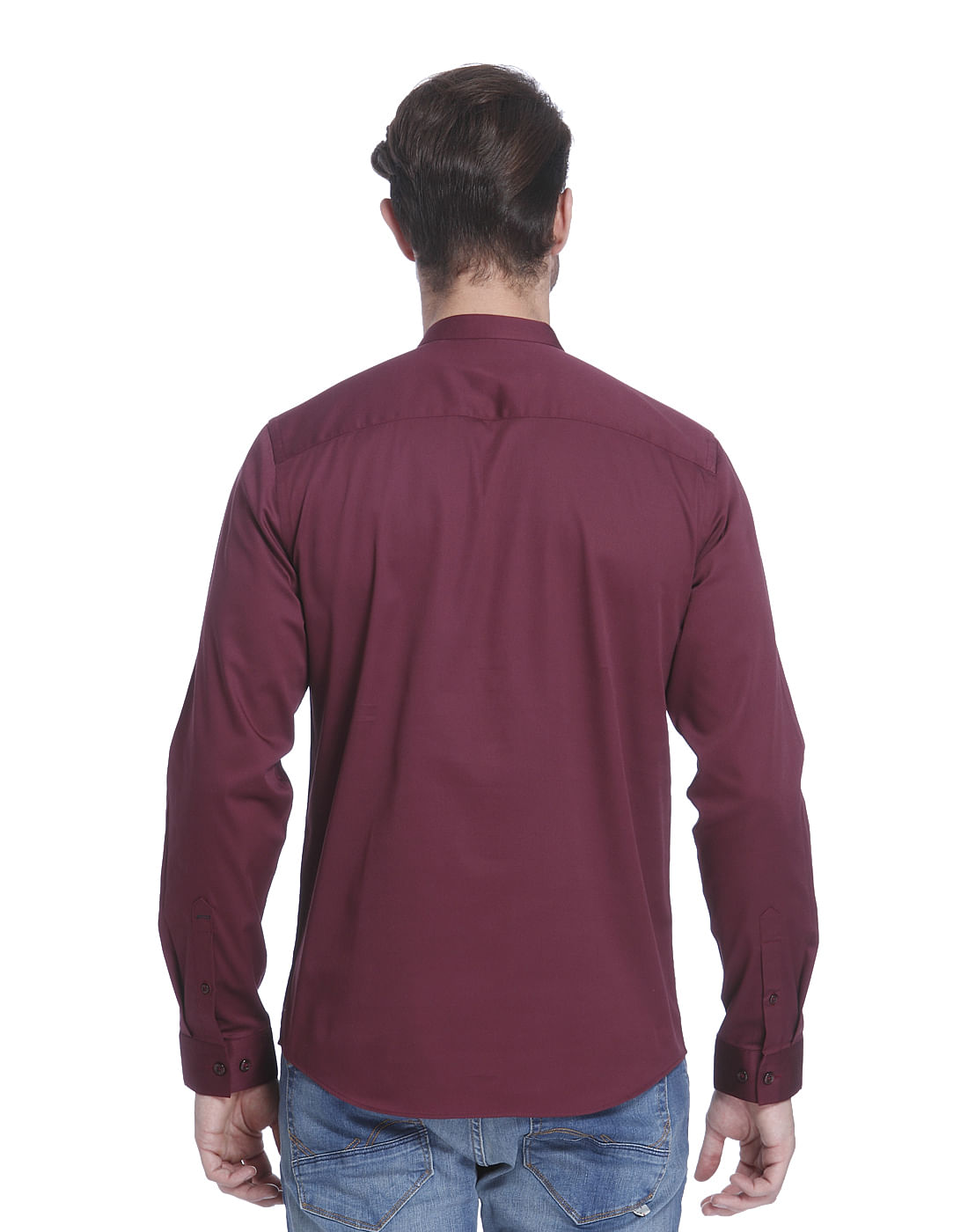 Red Mandarin Collar Shirt