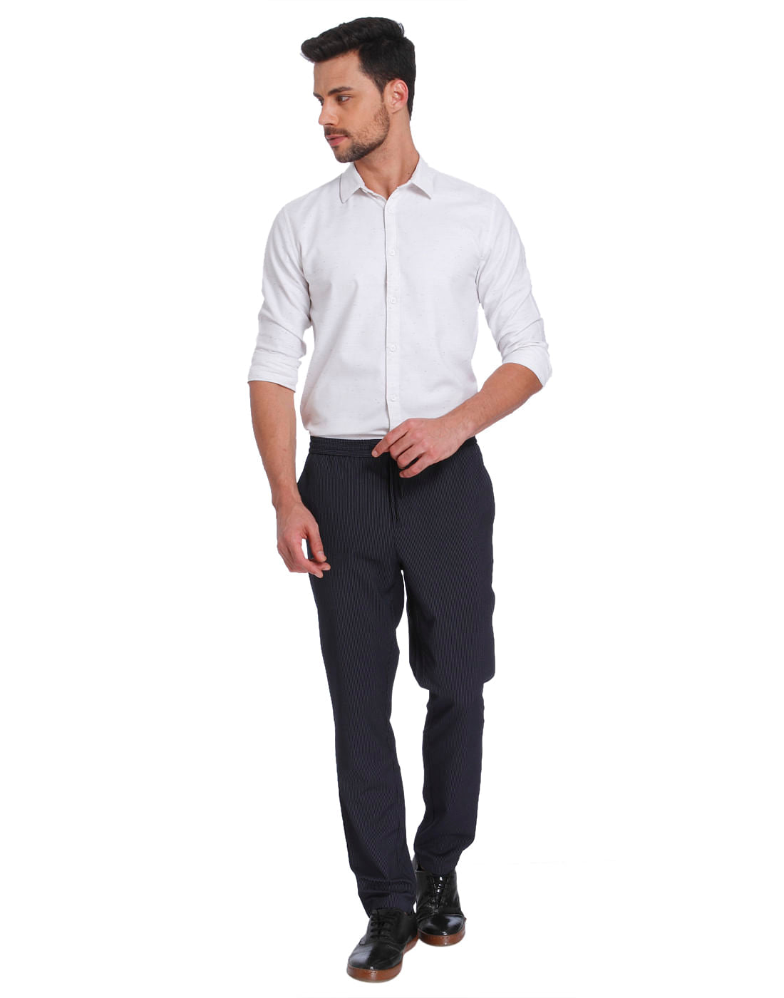 White Textured Slim Fit Shirt