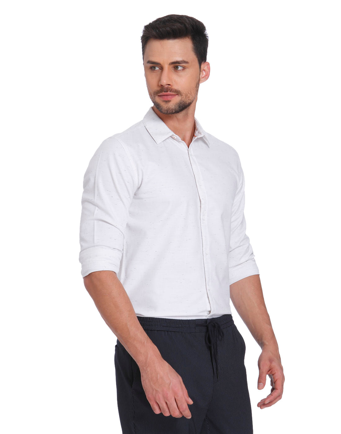 White Textured Slim Fit Shirt
