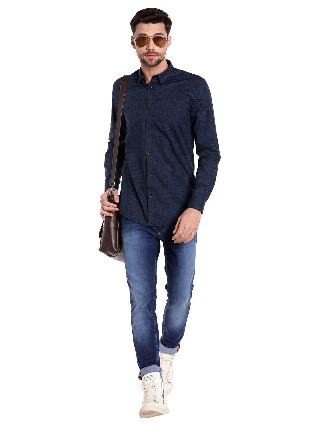 Dark Blue Paisley Print Slim Fit Shirt