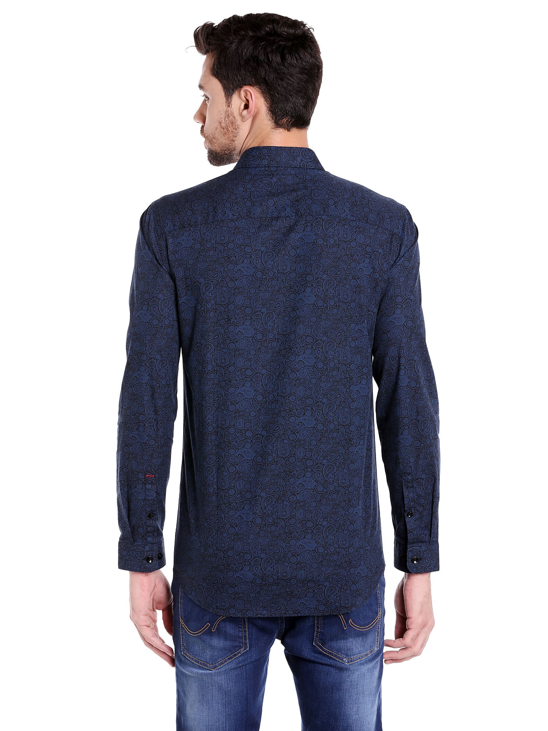 Dark Blue Paisley Print Slim Fit Shirt
