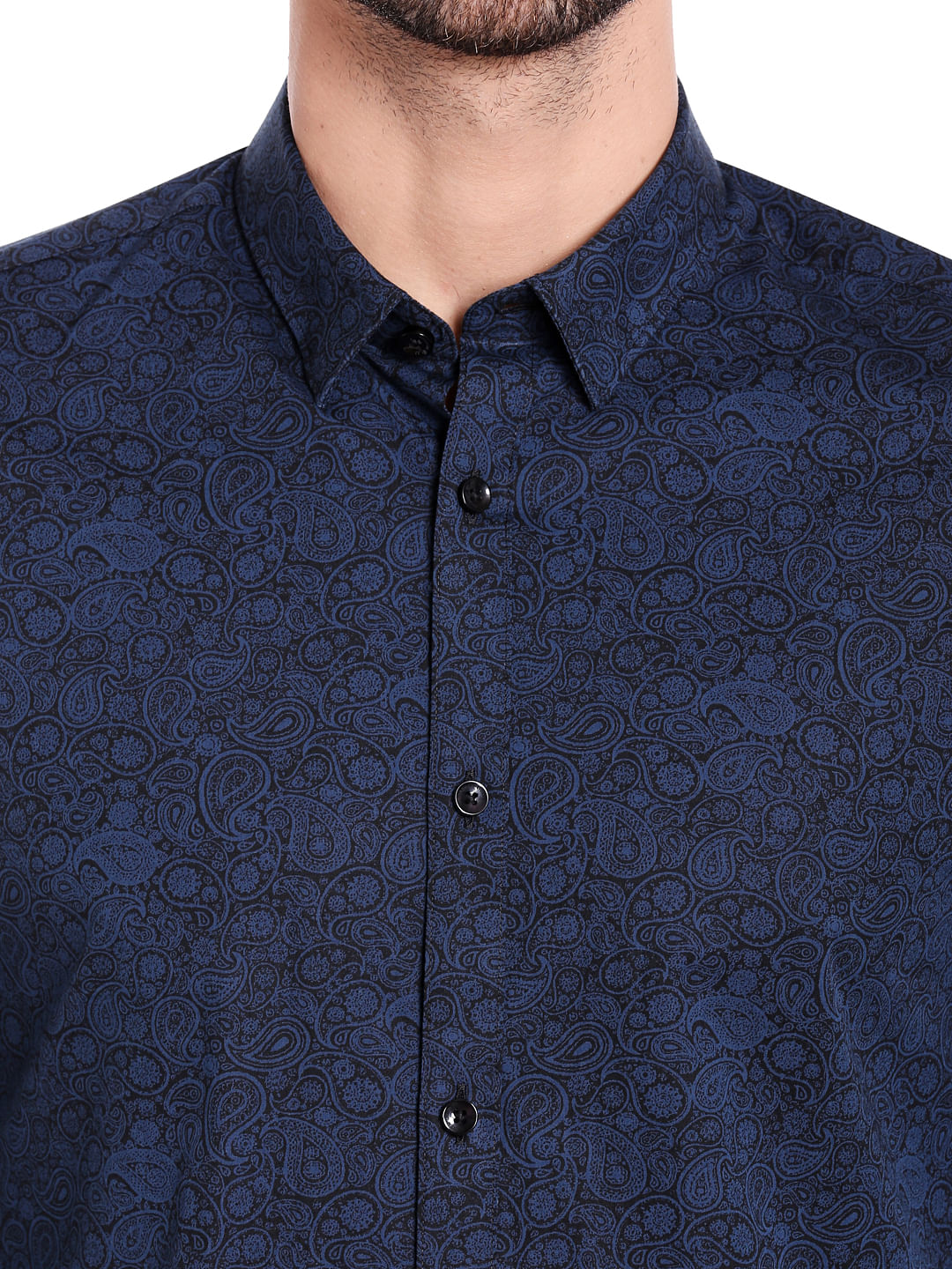 Dark Blue Paisley Print Slim Fit Shirt