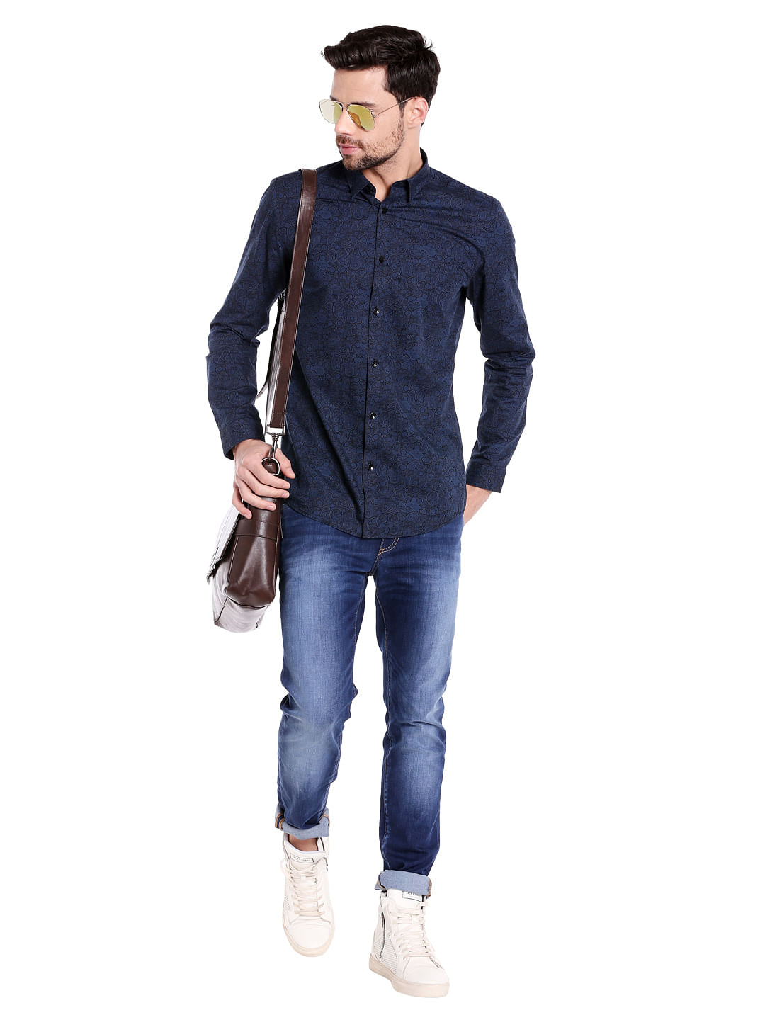 Dark Blue Paisley Print Slim Fit Shirt